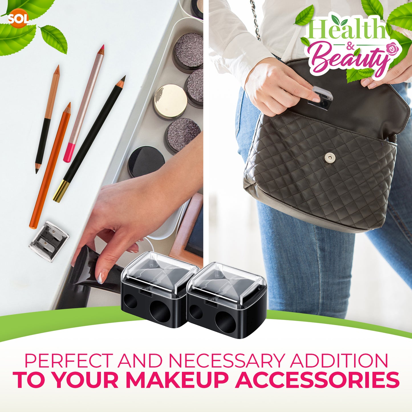 Make Up Pencil Sharpener Duo | Slim & Jumbo Cosmetic Fit | 2 Pack