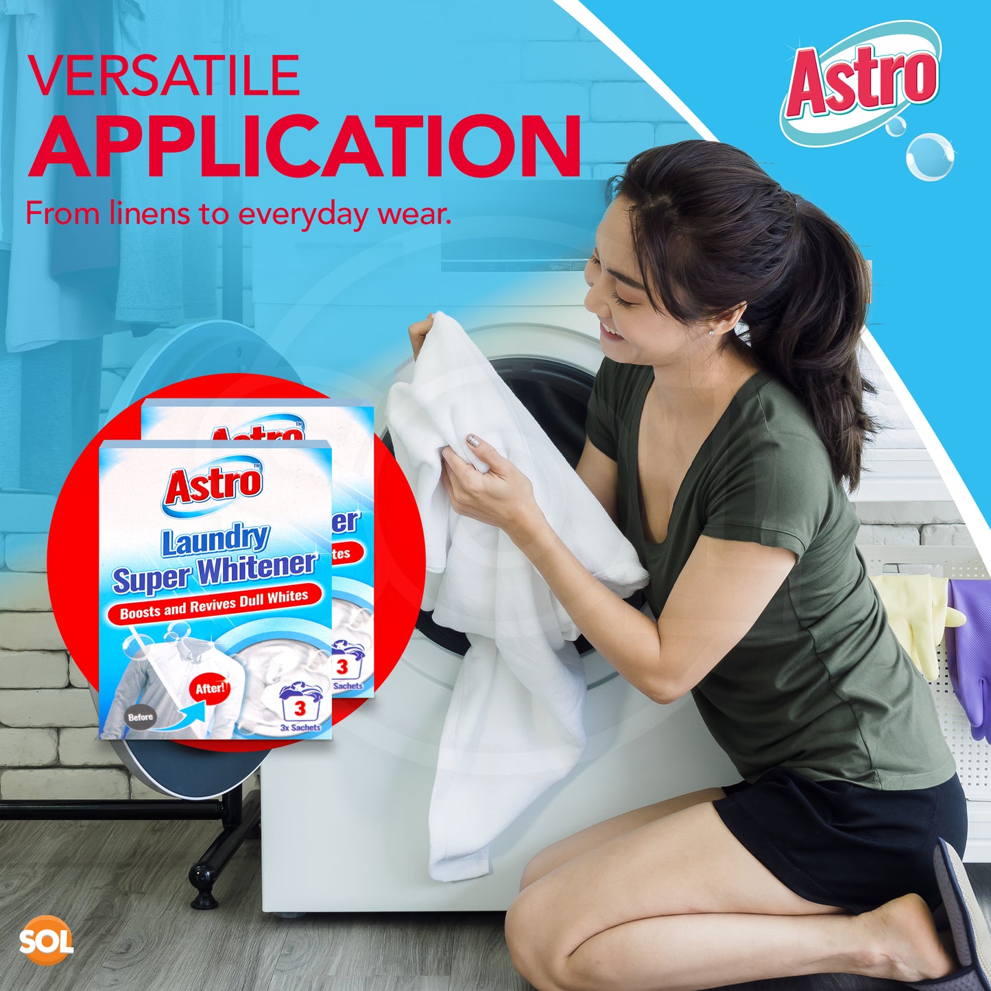 6pk Laundry Super Whitener Oxi White Washing Powder 2 x 3 Sachets All Fabrics