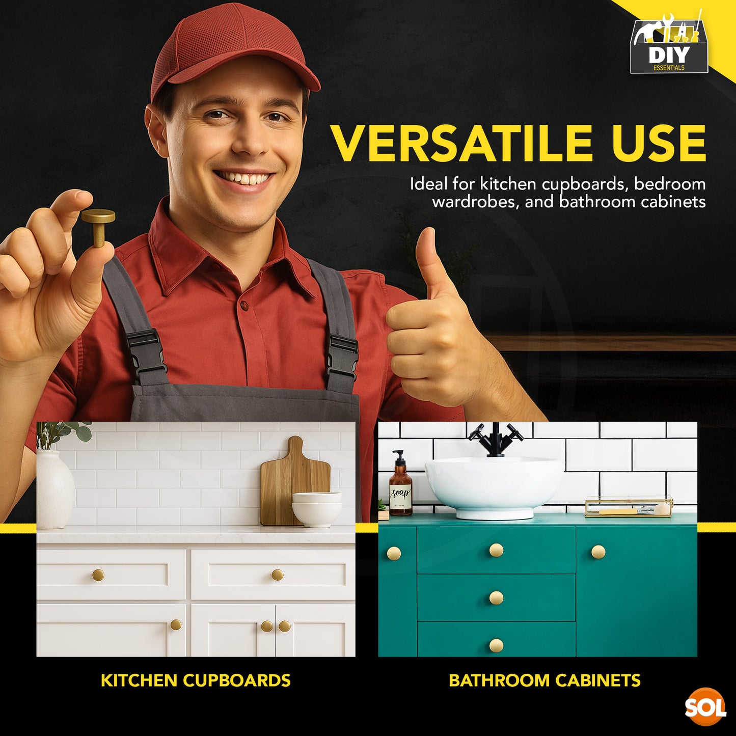 Gold Round Cabinet Knobs | Elegant Brass Drawer Pulls | 4 Pack