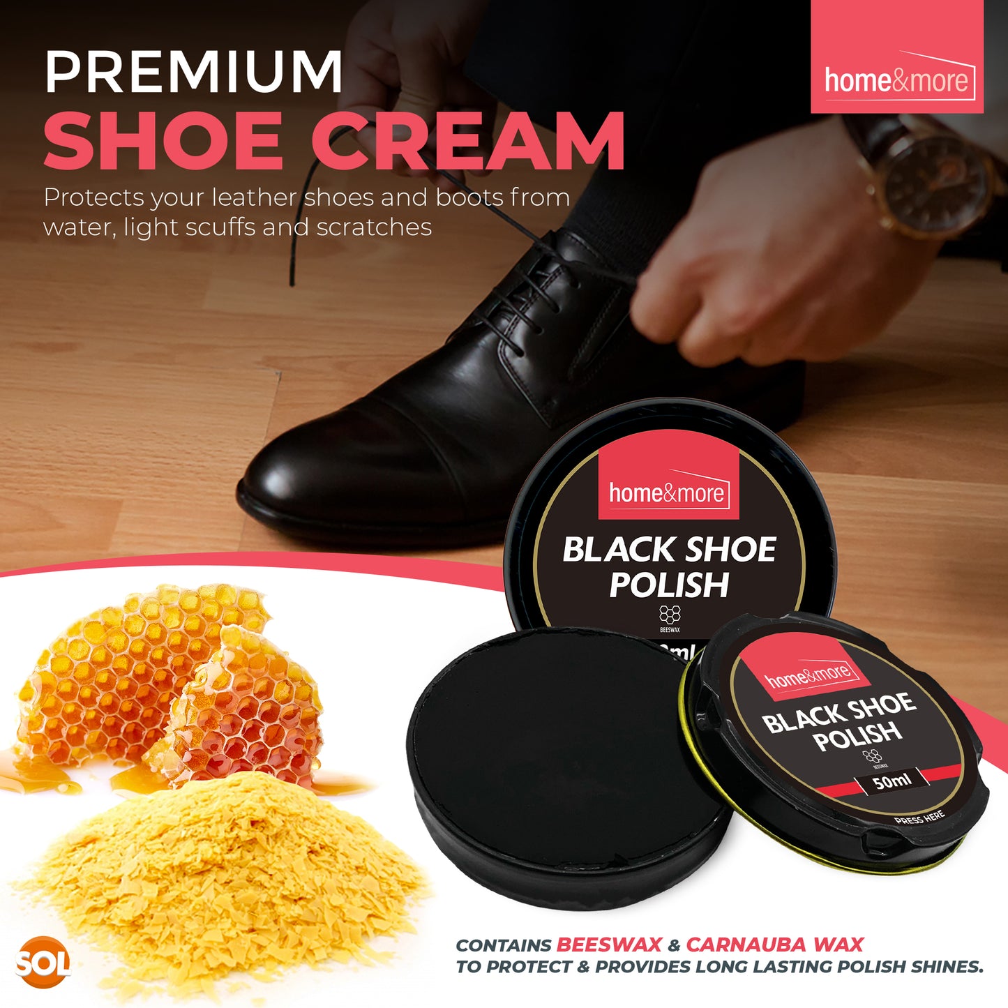Wax Shoe Polish Black 50ml | Leather Boot Cleaner | 3 Pack