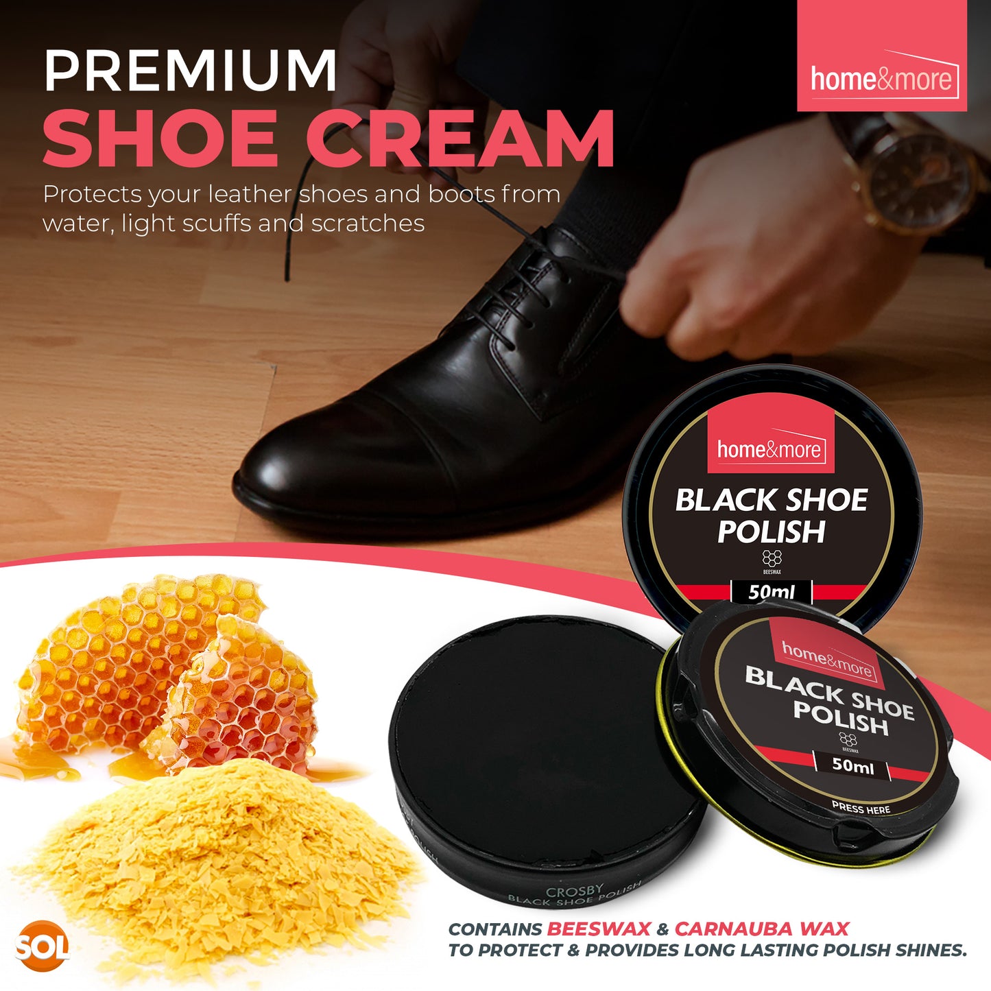 Wax Shoe Polish Black 50ml | Leather Boot Cleaner | 6 Pack