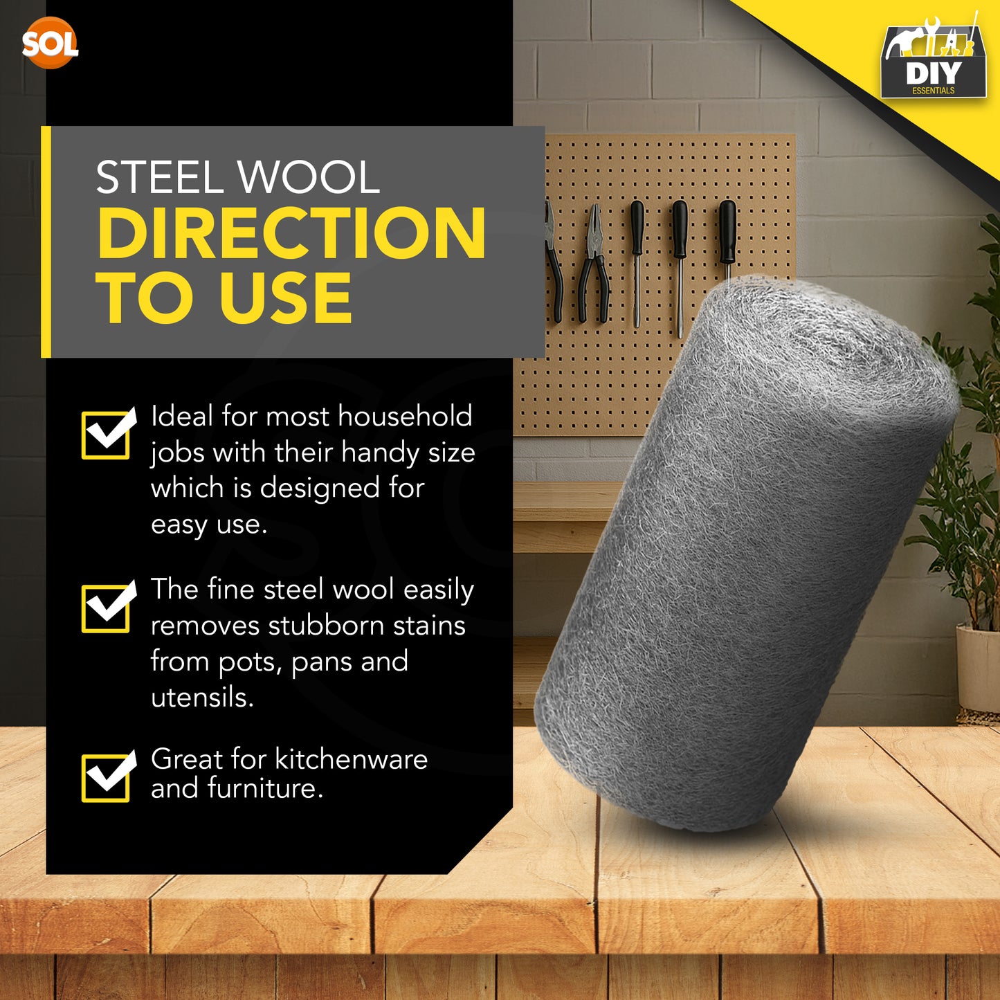 SOL 24pk Steel Wool Pads – Ultra Fine Grade 0000 Metal Scourers for Polishing, Rust Removal, Paint Prep – Versatile Scourers for Cleaning Wood, Metal, Furniture, Restoration and DIY Use