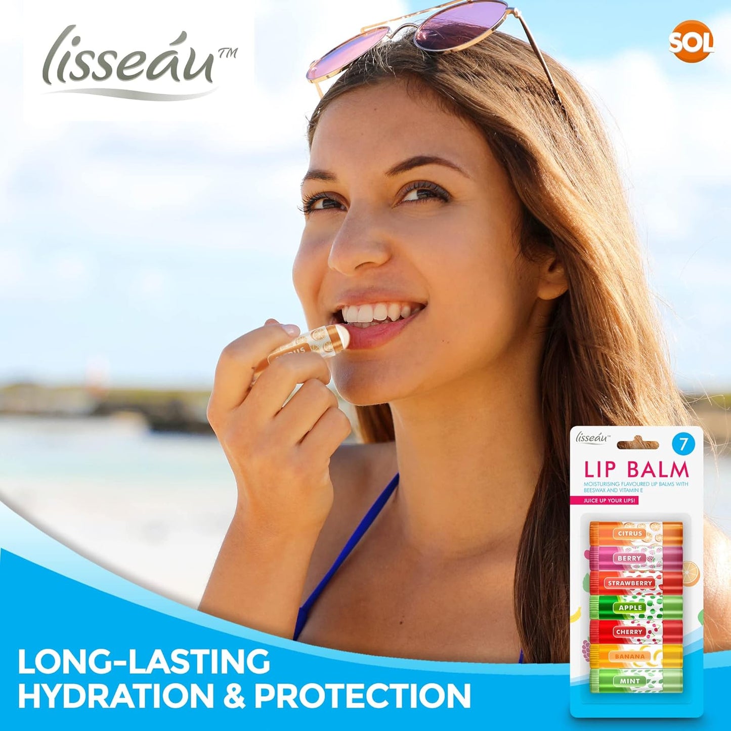 7pk Lip Balm Set Multi Pack Stick Fruit Flavoured Moisturising Beeswax Vitamin E