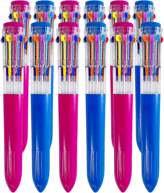 Jumbo 10-in-1 Multi Colour Pens | Retractable Ballpoint | 12 Pack
