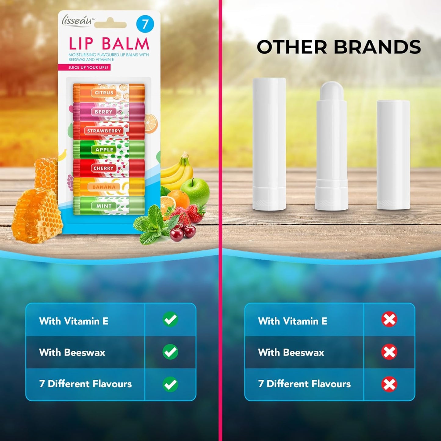 7pk Lip Balm Set Multi Pack Stick Fruit Flavoured Moisturising Beeswax Vitamin E