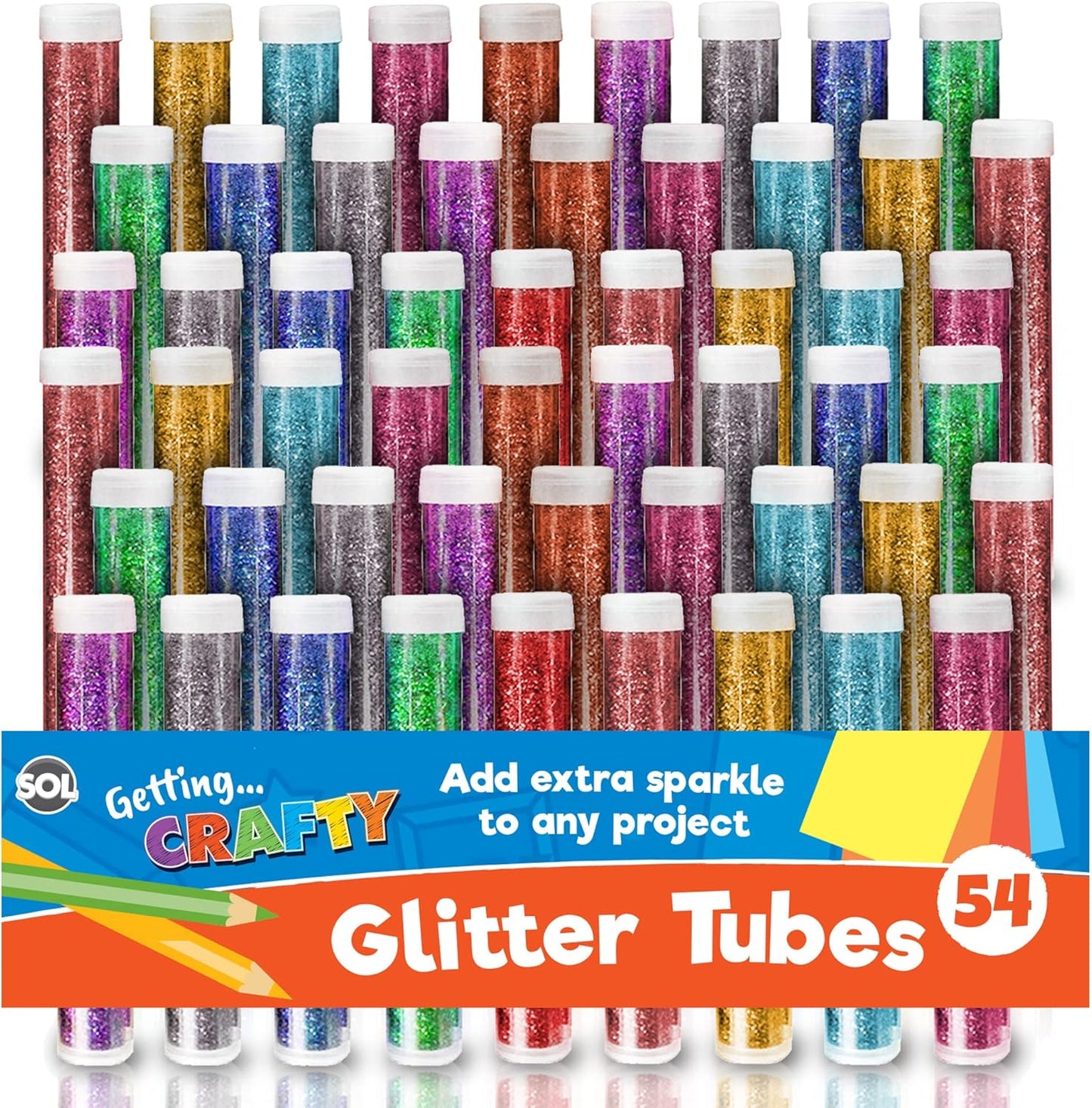 Glitter Tubes Assorted Colours | Shaker Pots Art & Craft | 54 Pack