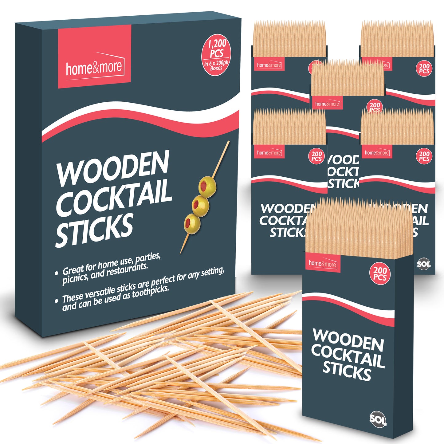 Bamboo Wooden Toothpicks | Cocktail Sticks & Floss | 1200 Pack