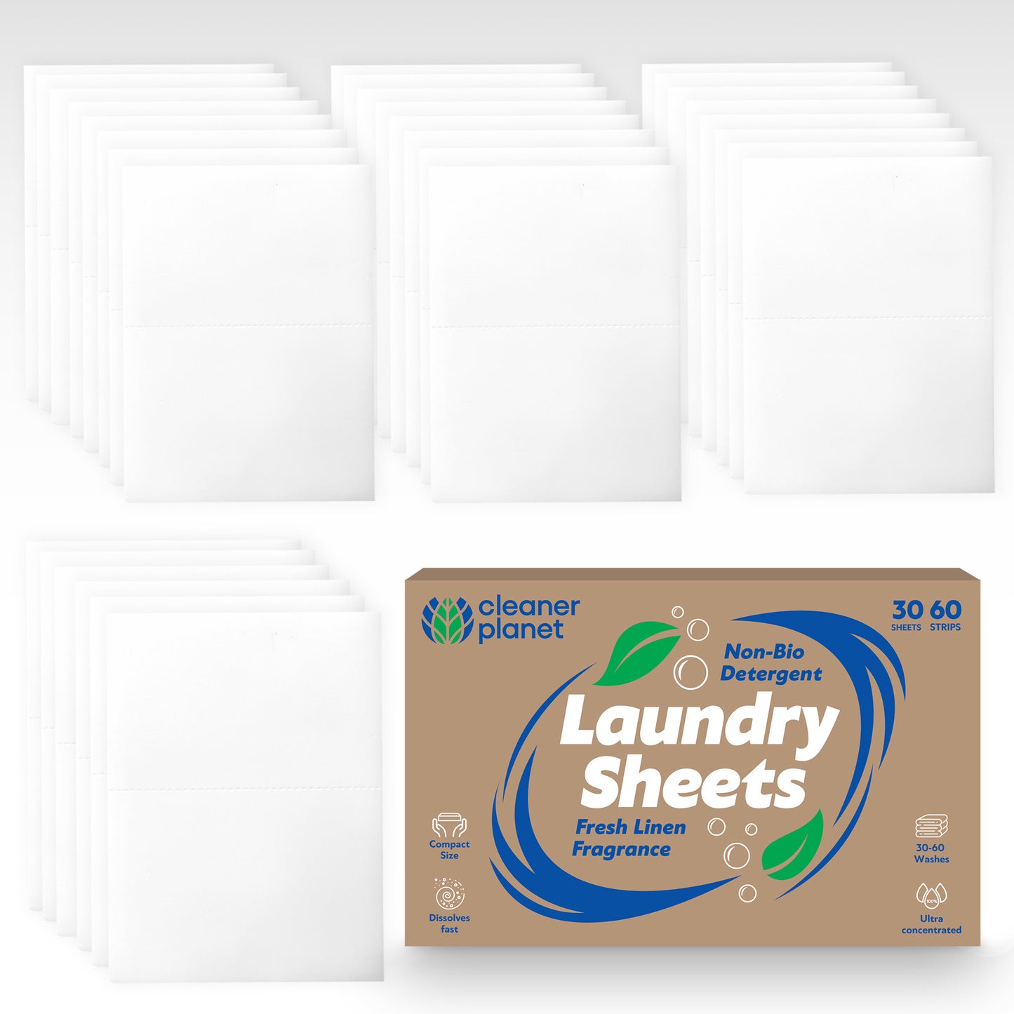 30-60 Laundry Sheets Eco Detergent Clothes Fabric Washing Machine Non Bio Travel