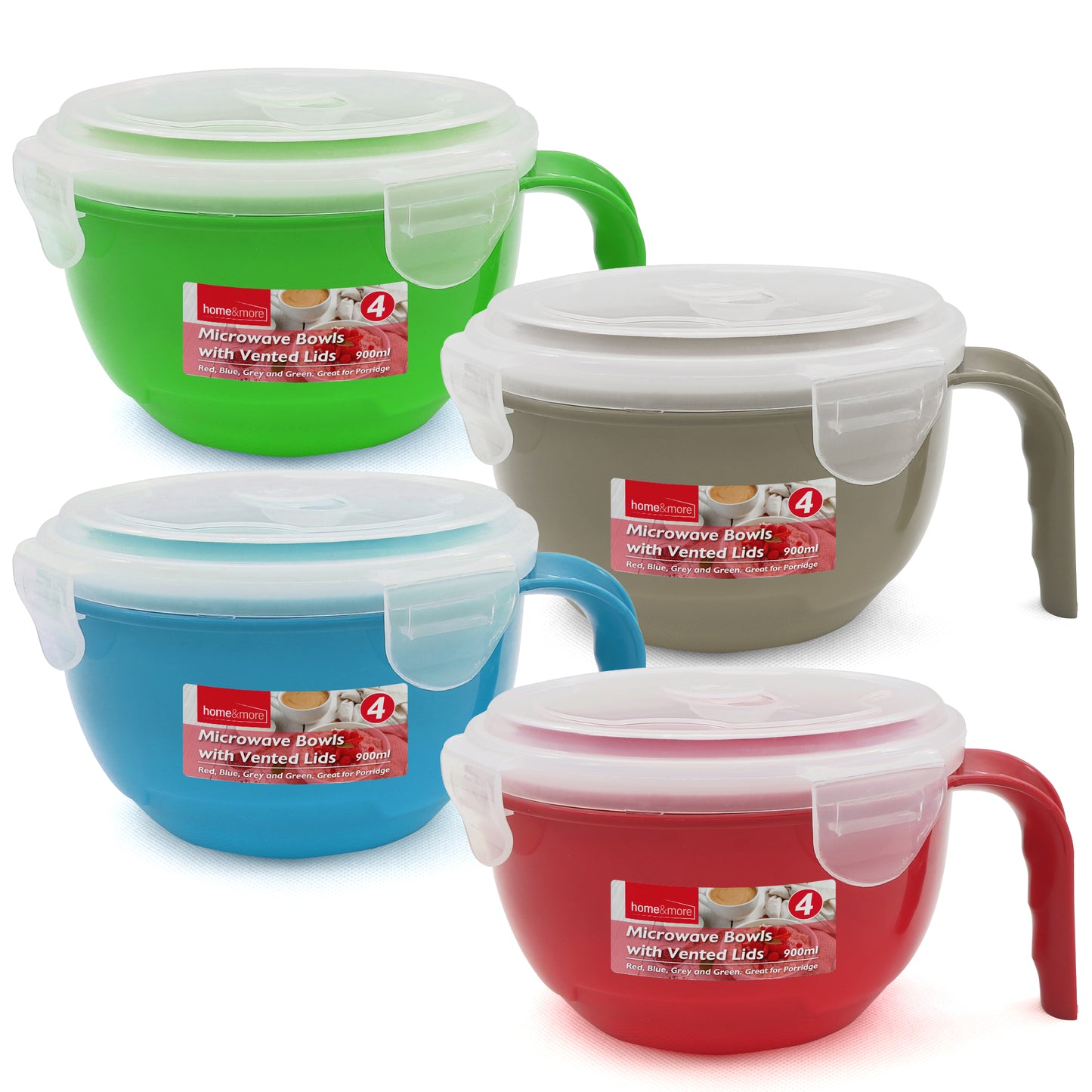 Microwavable Containers with Vented Lids 900ml | Soup Mugs | 4 Pack