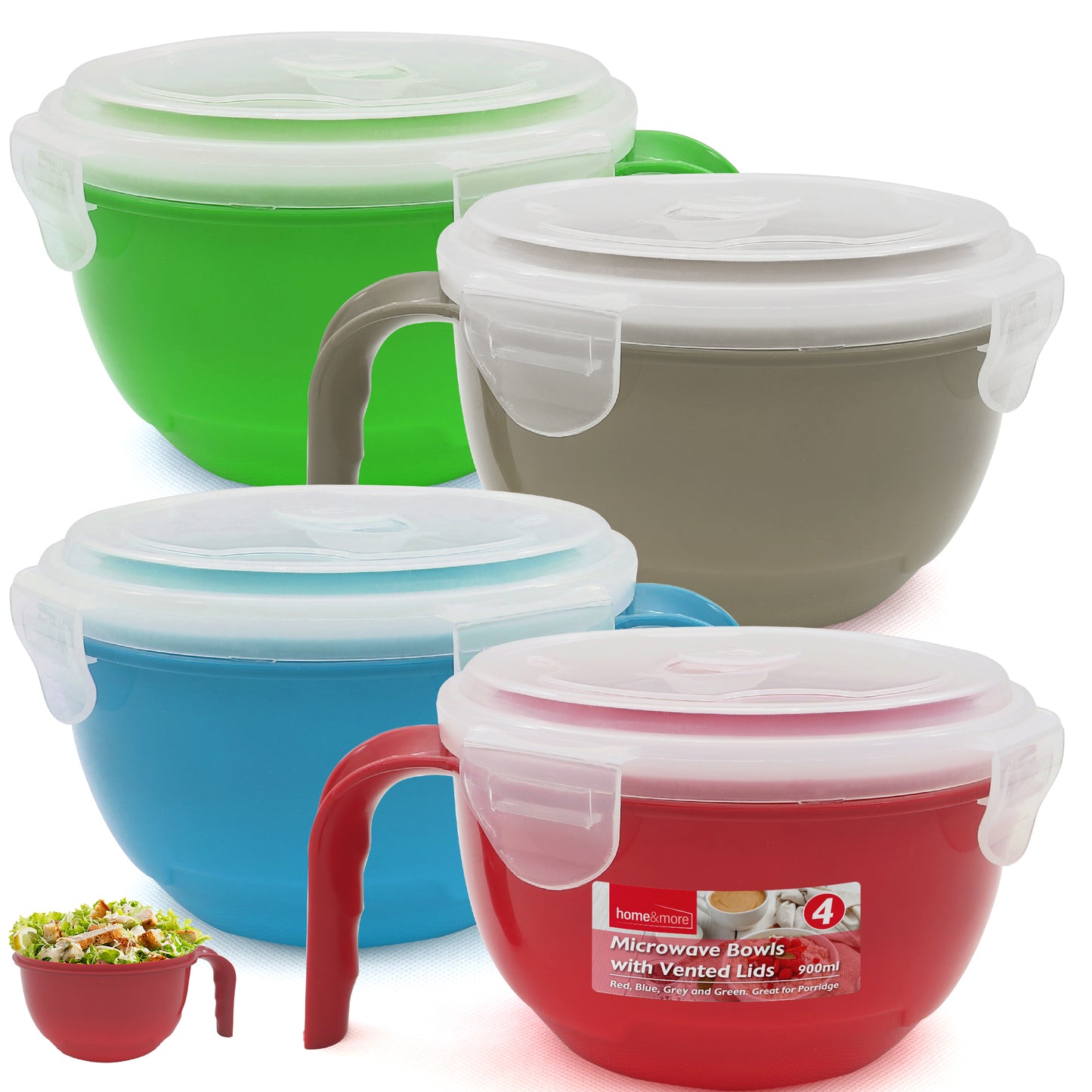 Microwavable Containers with Vented Lids 900ml | Soup Mugs | 4 Pack