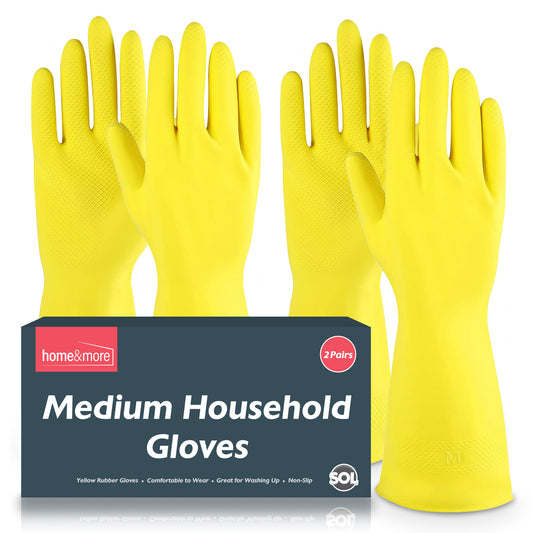 Rubber Gloves Medium | Long Sleeve Household Cleaning | 4 Pairs