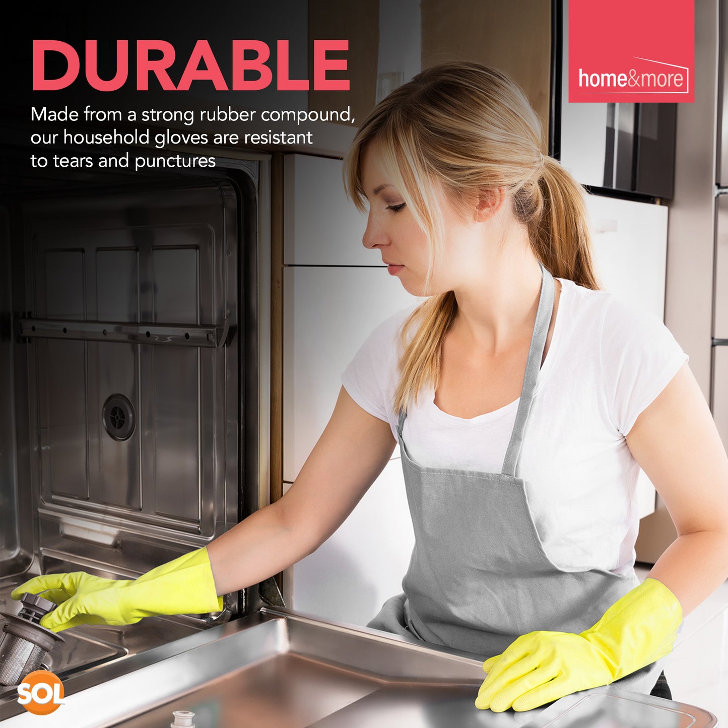 Rubber Gloves Medium | Long Sleeve Household Cleaning | 4 Pairs