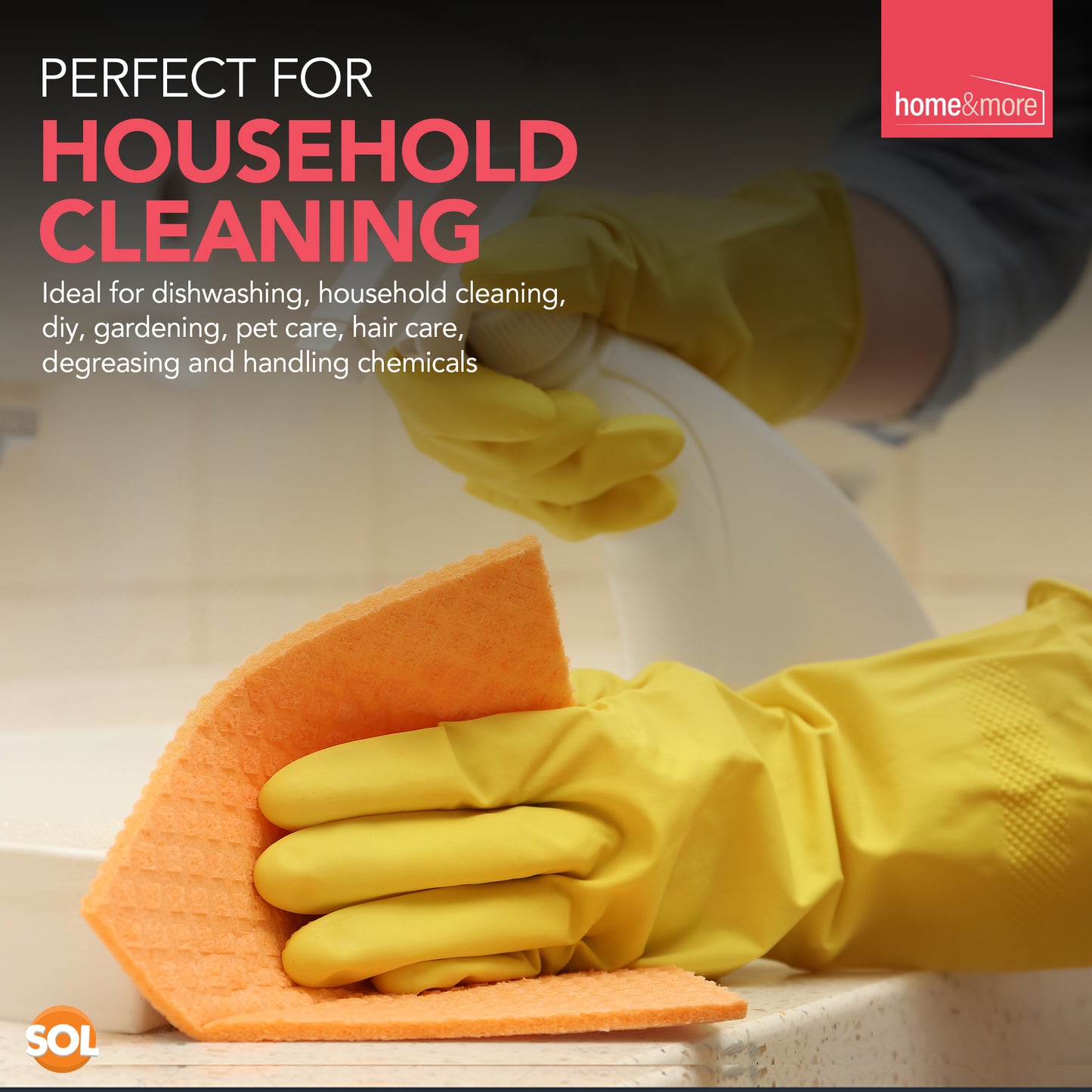 Rubber Gloves Medium | Long Sleeve Household Cleaning | 4 Pairs