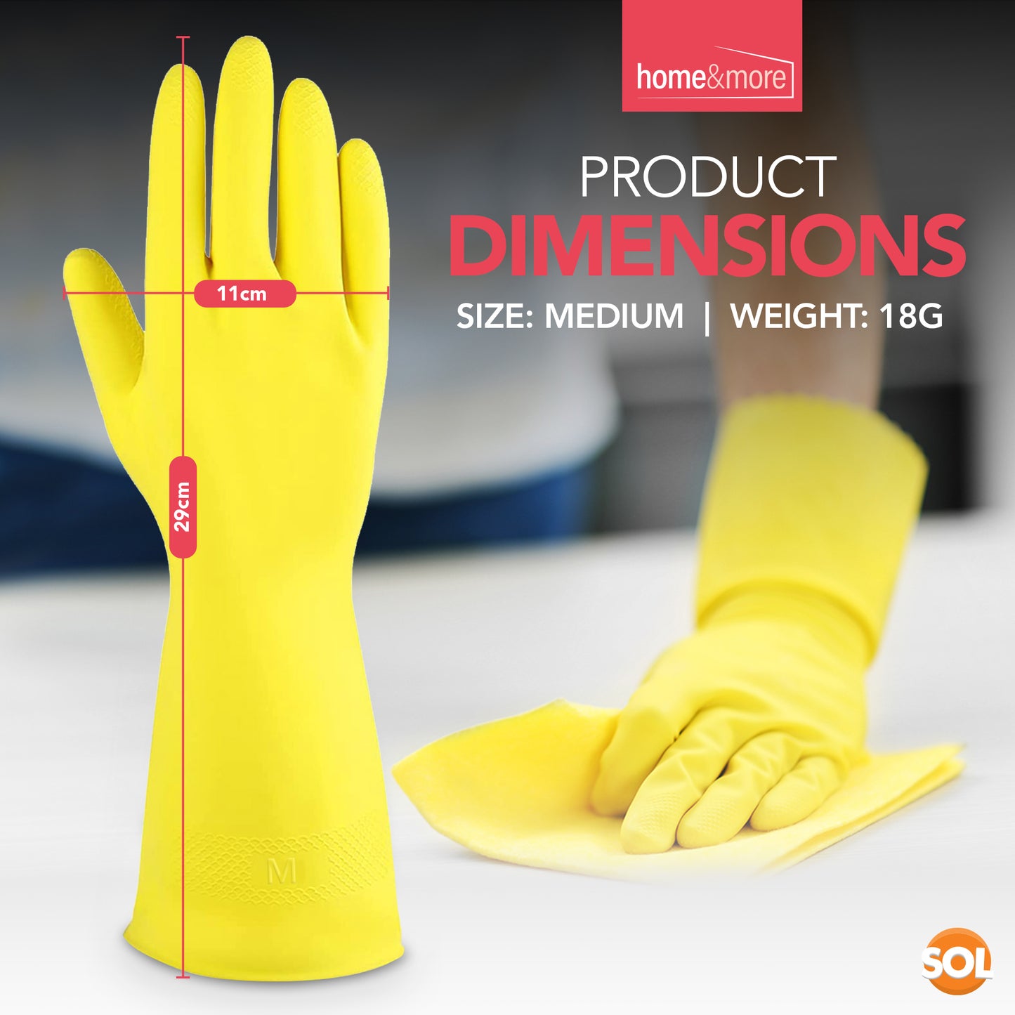 Rubber Gloves Medium | Long Sleeve Household Cleaning | 4 Pairs