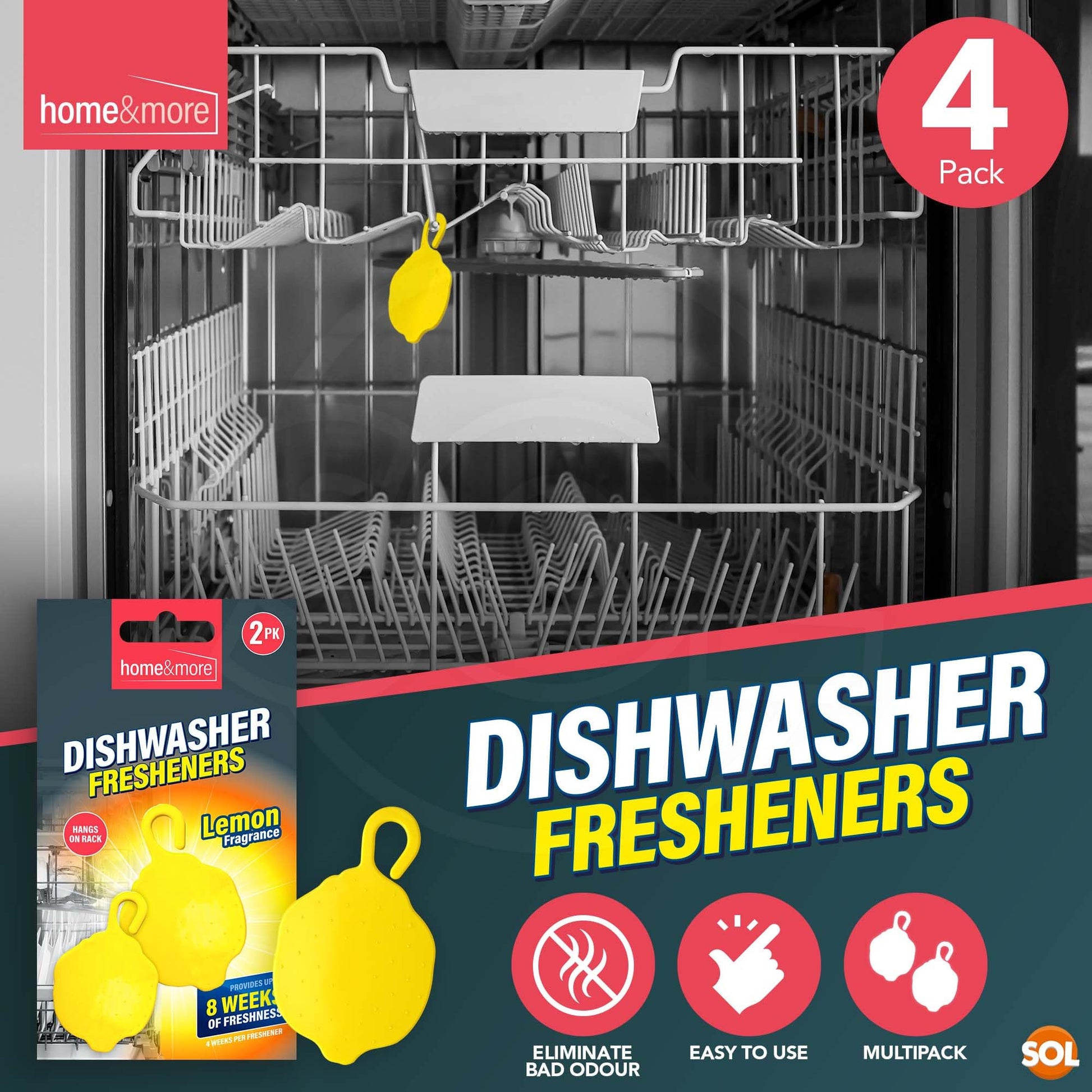 2-10pk Dishwasher Freshener Lemon Fragrance Scent Deodoriser Freshens Clip-On