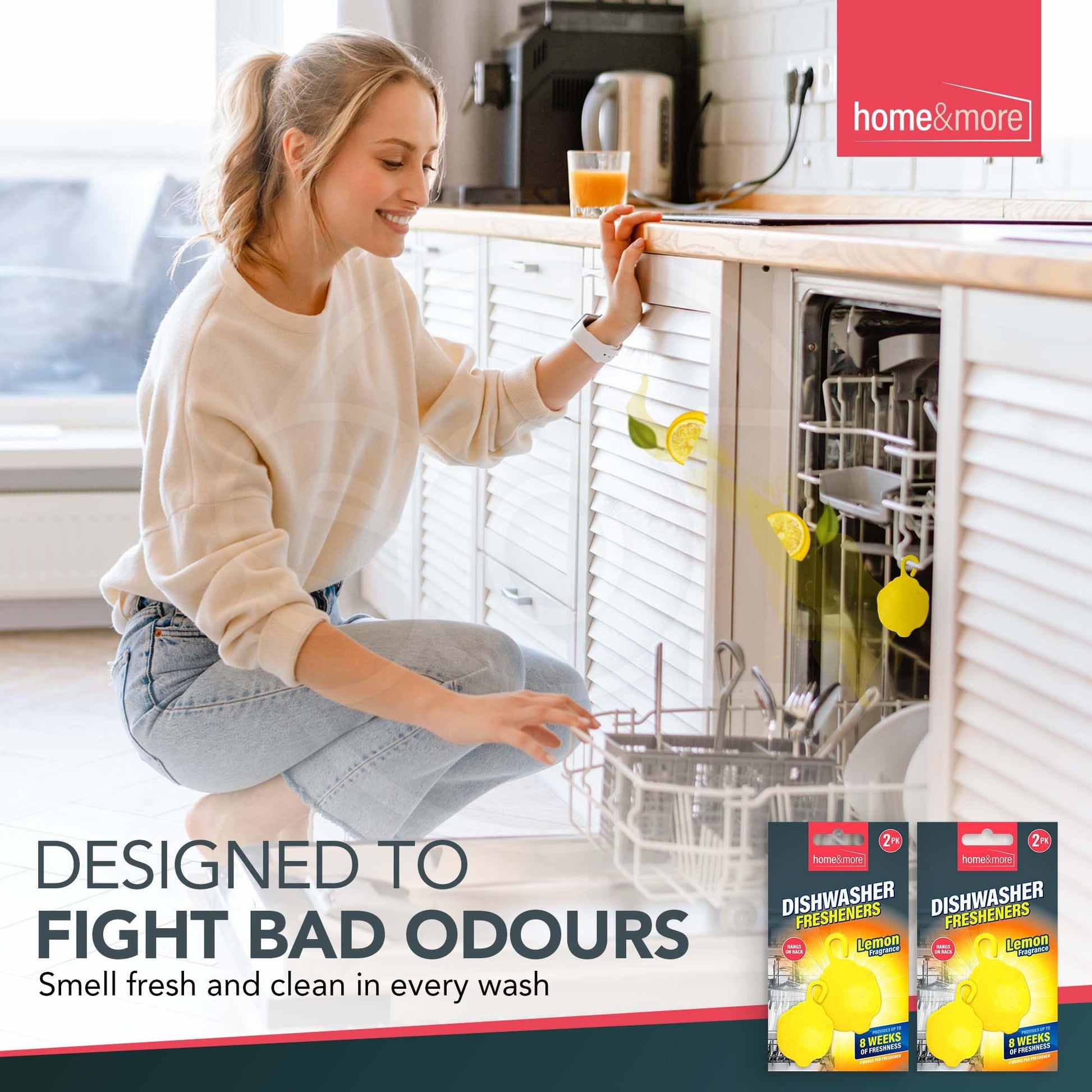 2-10pk Dishwasher Freshener Lemon Fragrance Scent Deodoriser Freshens Clip-On