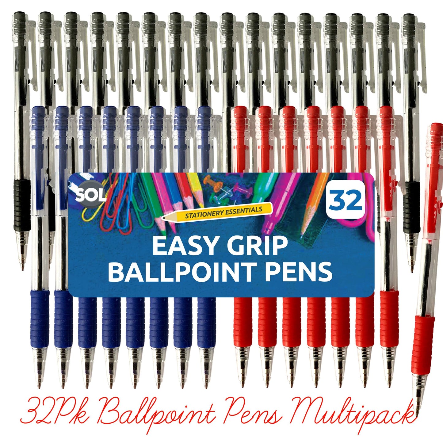 Retractable Ballpoint Pens Mixed Colours – 16 Pack