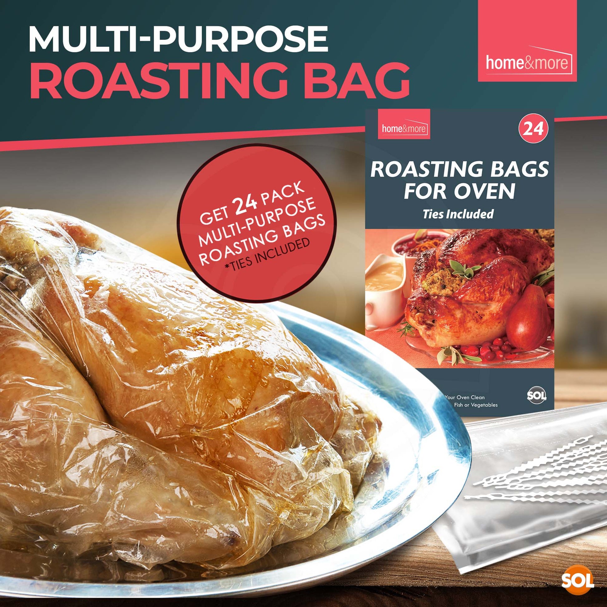 12-48 Large Roasting Bags Chicken Turkey Poultry Meat Fish Oven Cooking 25x38cm