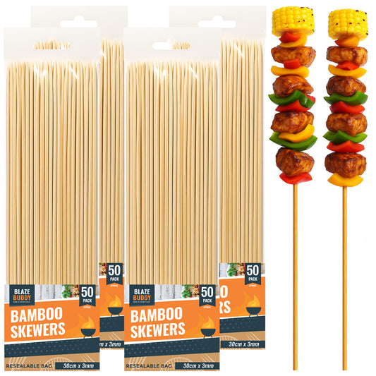200 Bamboo Skewers 30cm 12" BBQ Kebab Fruit Chocolate Fondue Grill Wooden Sticks