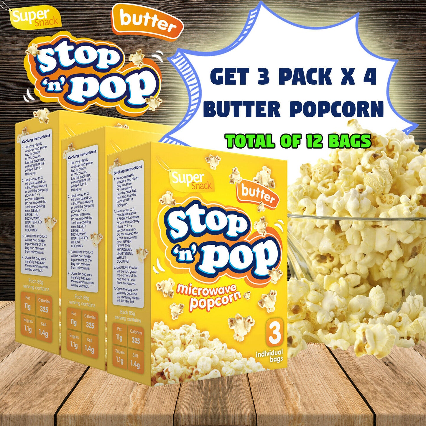 12pk x 85g Microwave Popcorn | Sweet & Butter Flavour Movie Cinema Theatre Party