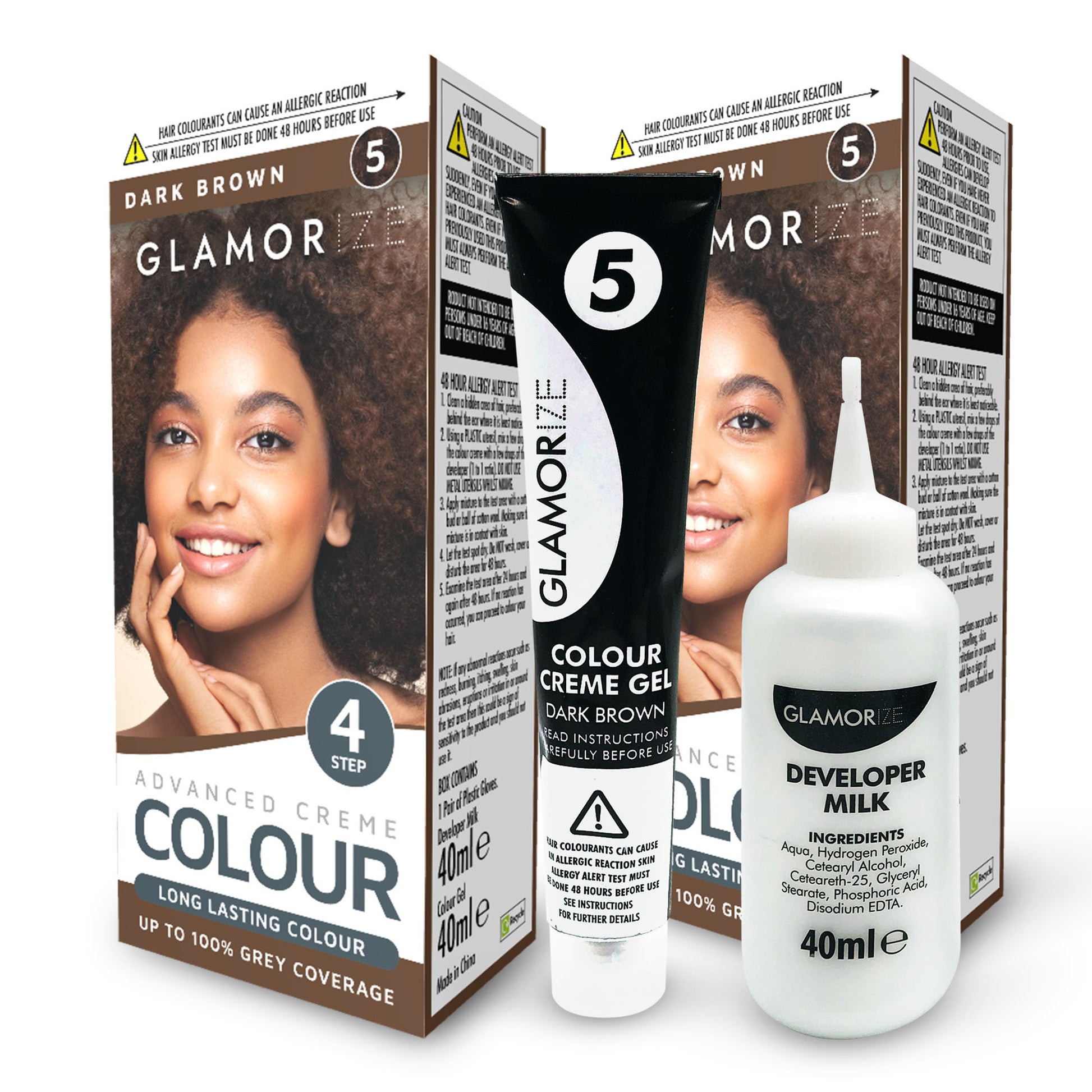 2pk Dark Brown Colour Permanent Hair Dye No.5 | Developer, Colour Gel & Gloves