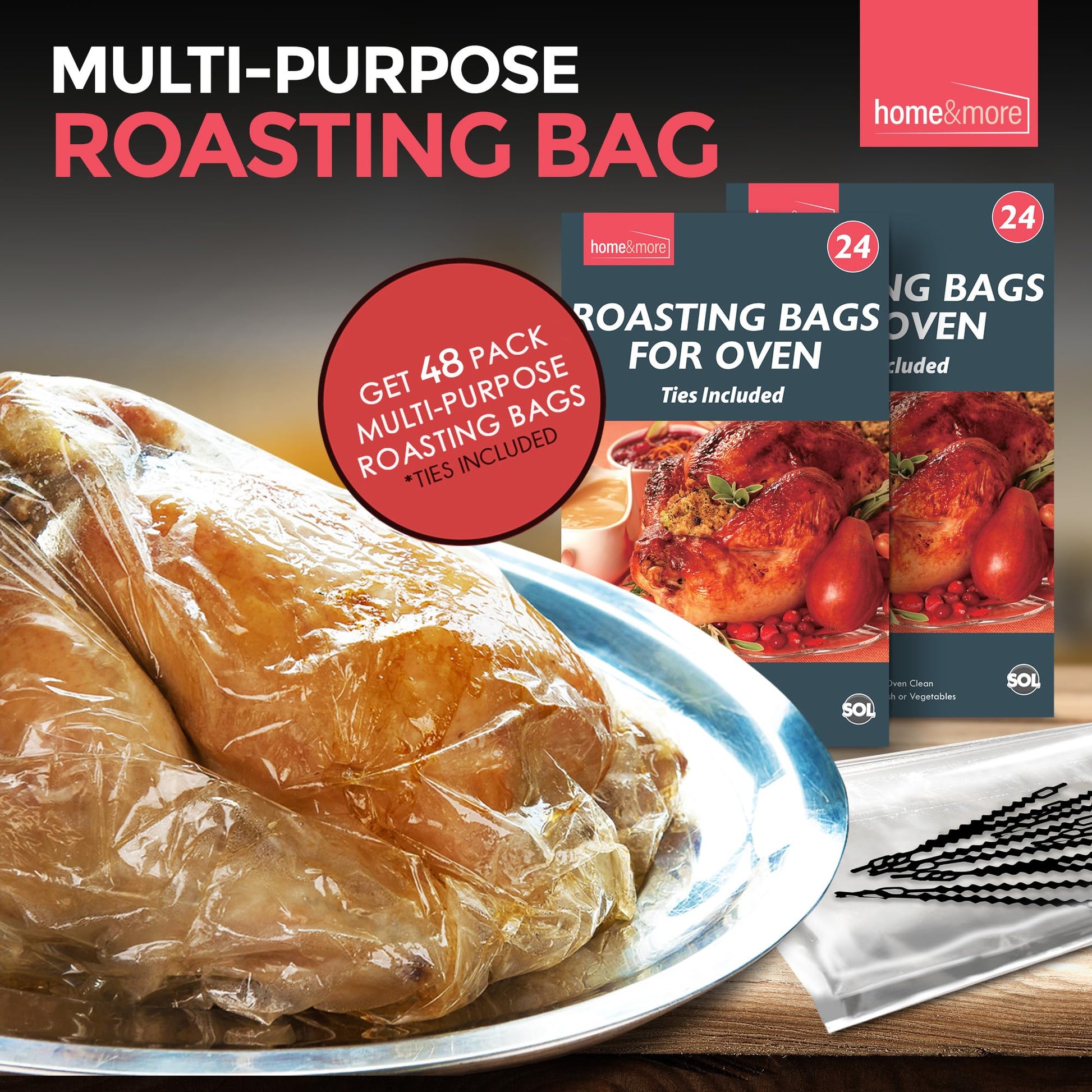 12-48 Large Roasting Bags Chicken Turkey Poultry Meat Fish Oven Cooking 25x38cm