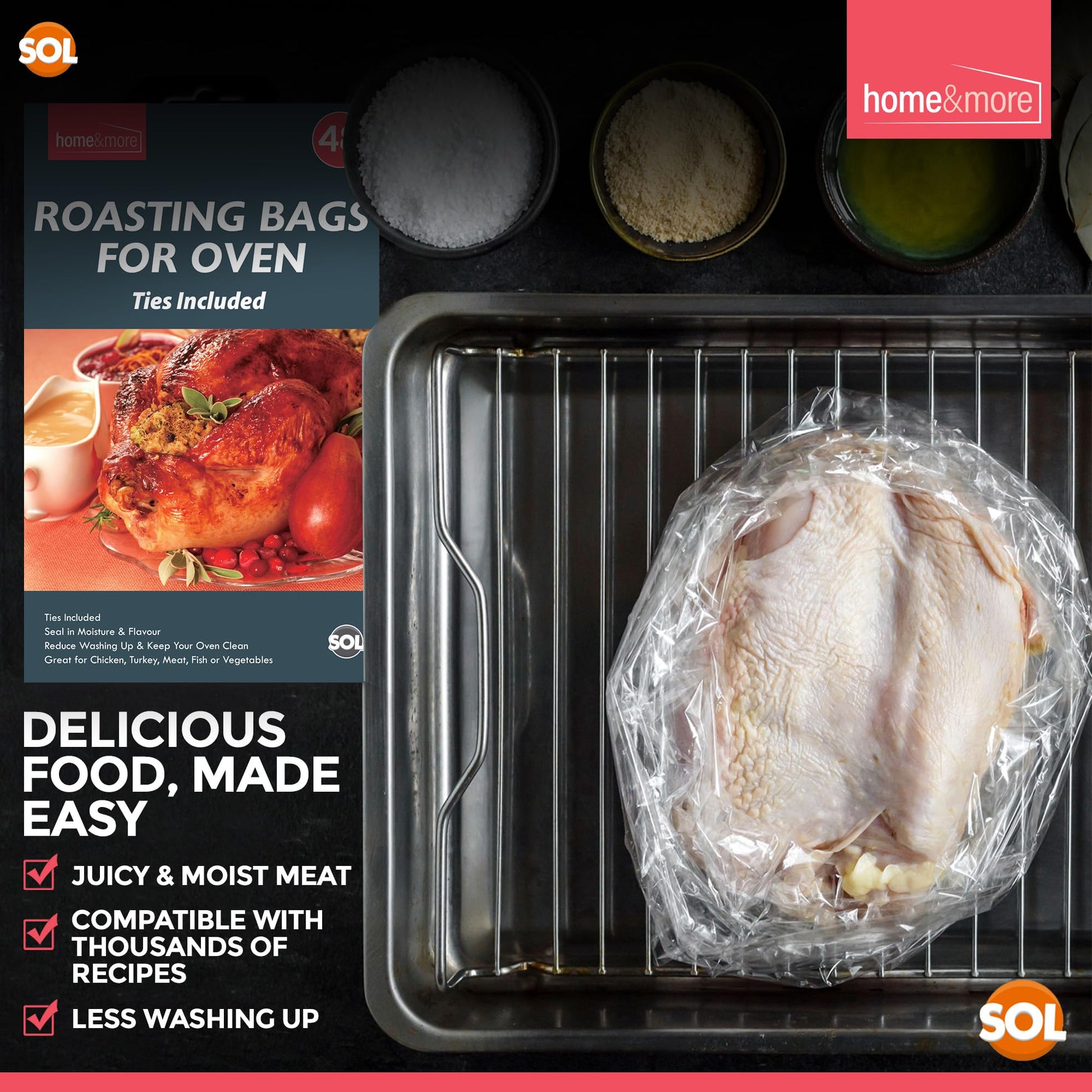 12-48 Large Roasting Bags Chicken Turkey Poultry Meat Fish Oven Cooking 25x38cm