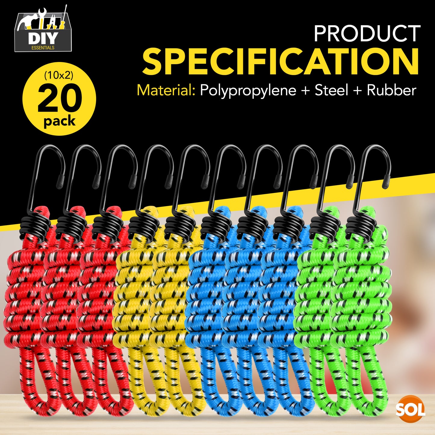 10-40 Heavy Duty Long Bungee Cords 40cm-1M Elastic Luggage Straps with Hooks Car