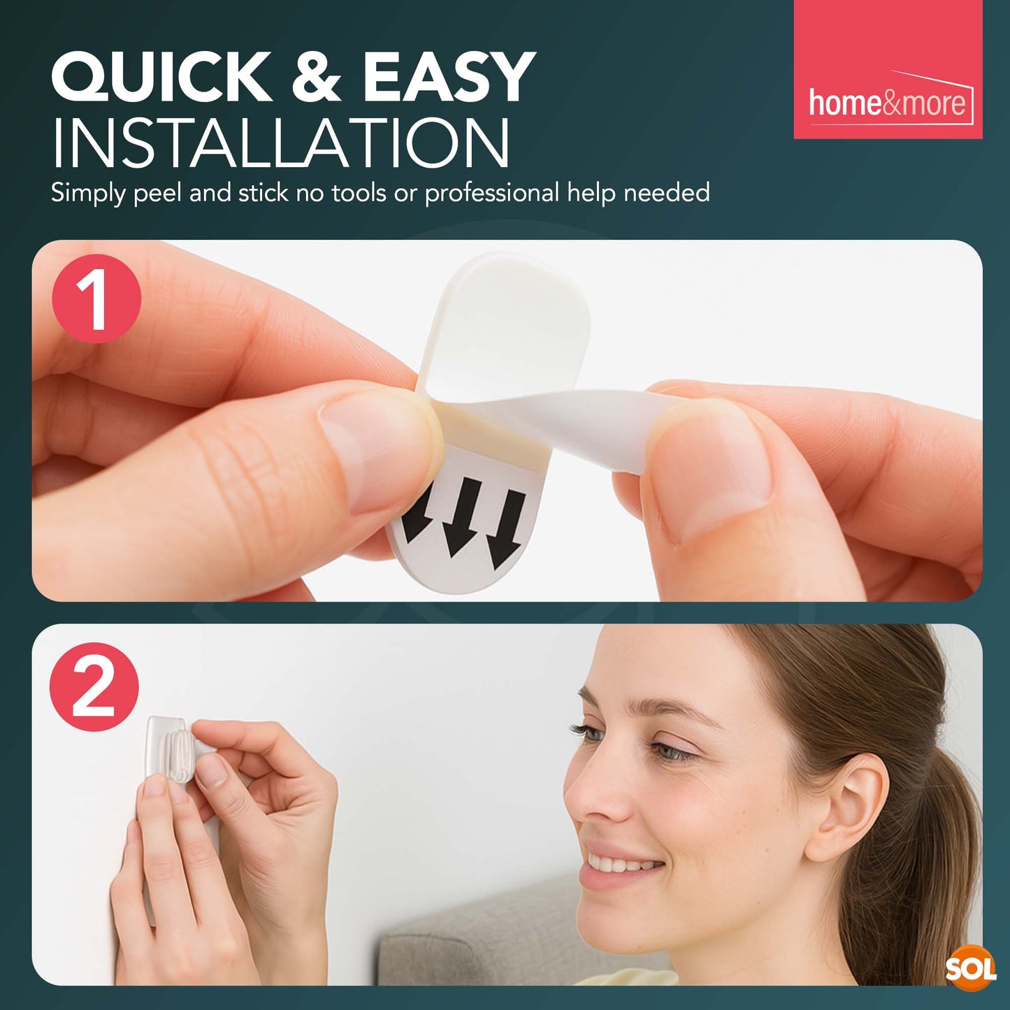 20-80 Damage Free Hanging Strips Clips Hooks Self Adhesive Stick On Wall Picture