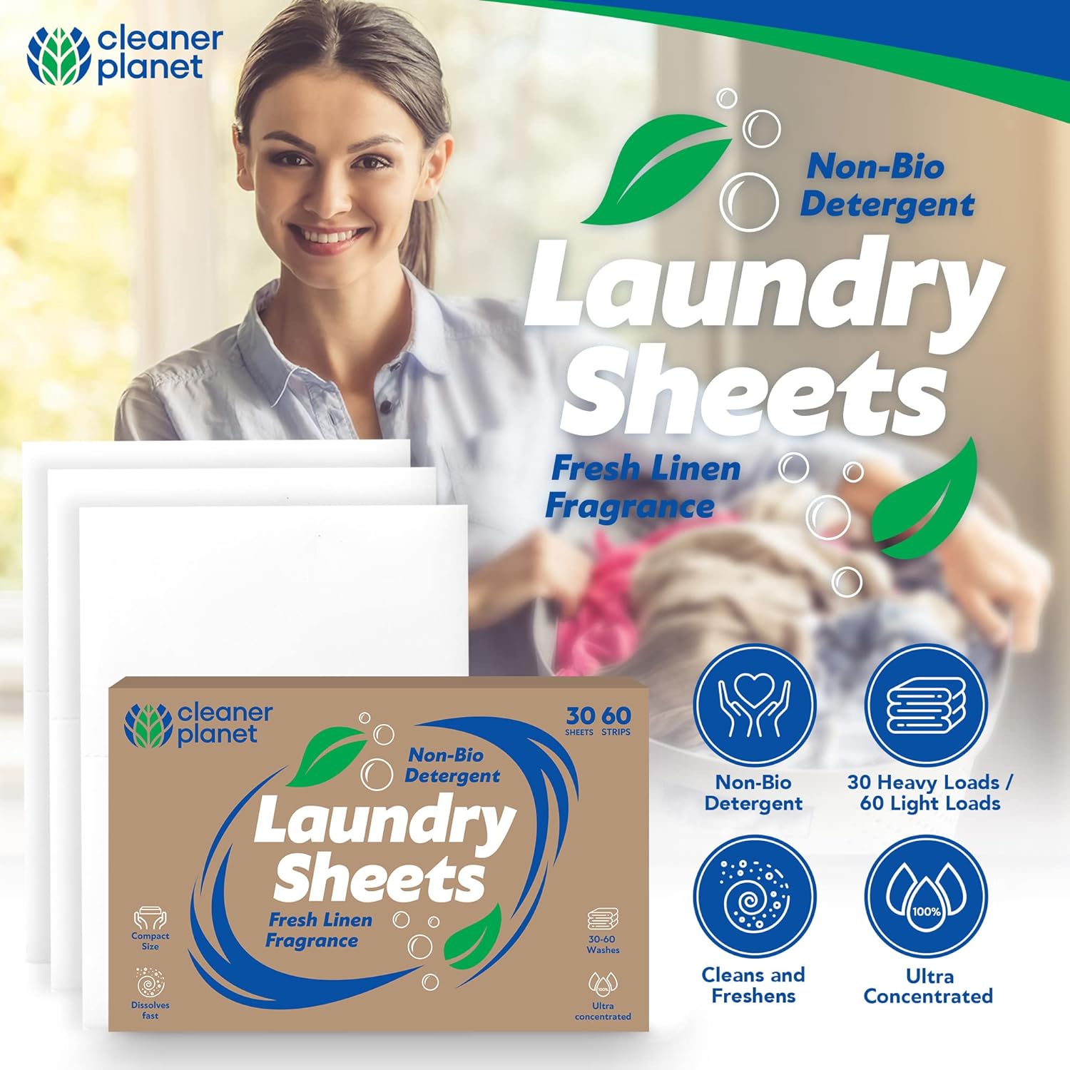 30-60 Laundry Sheets Eco Detergent Clothes Fabric Washing Machine Non Bio Travel