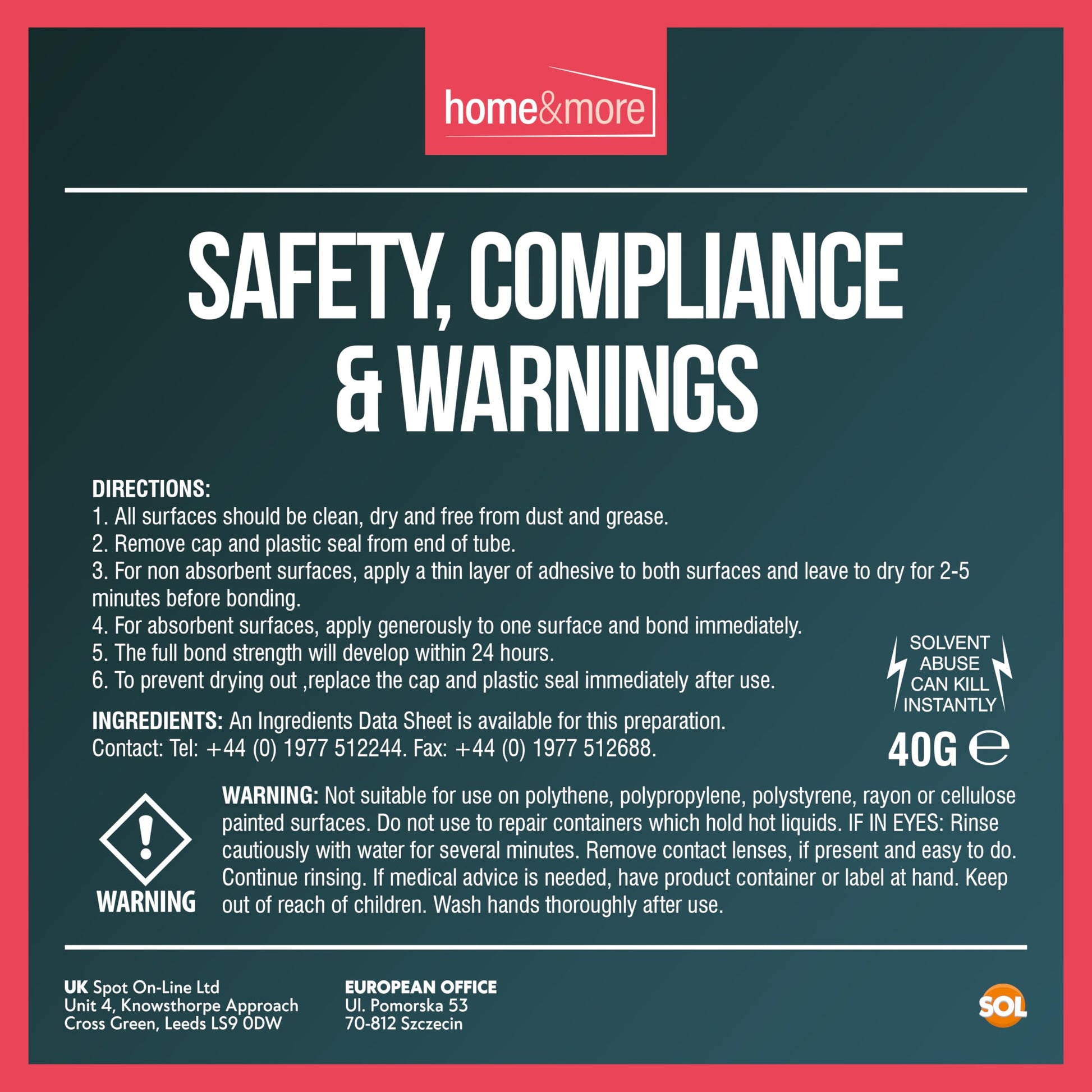 40ml Contact Adhesive Tube Glue | Multi Purpose Waterproof Shoe Leather Rubber