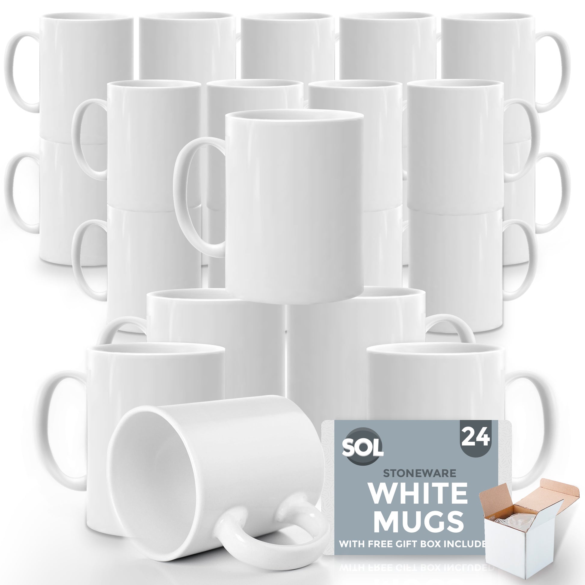 12-48pk Plain WHITE Mugs 11oz Large Coffee Tea Set of Blank Bulk Cups + Boxes