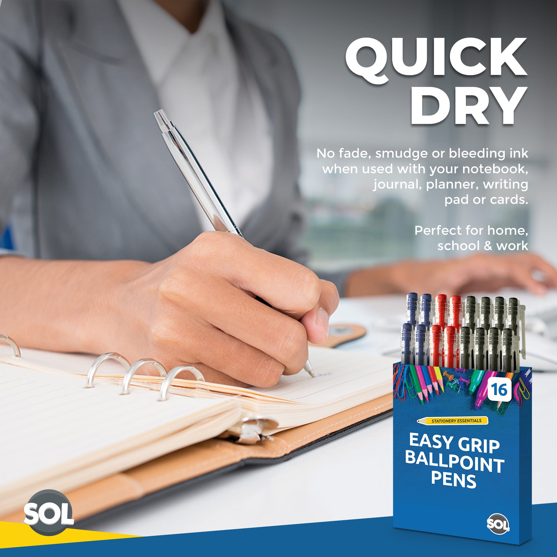 Retractable Ballpoint Pens Mixed Colours – 16 Pack