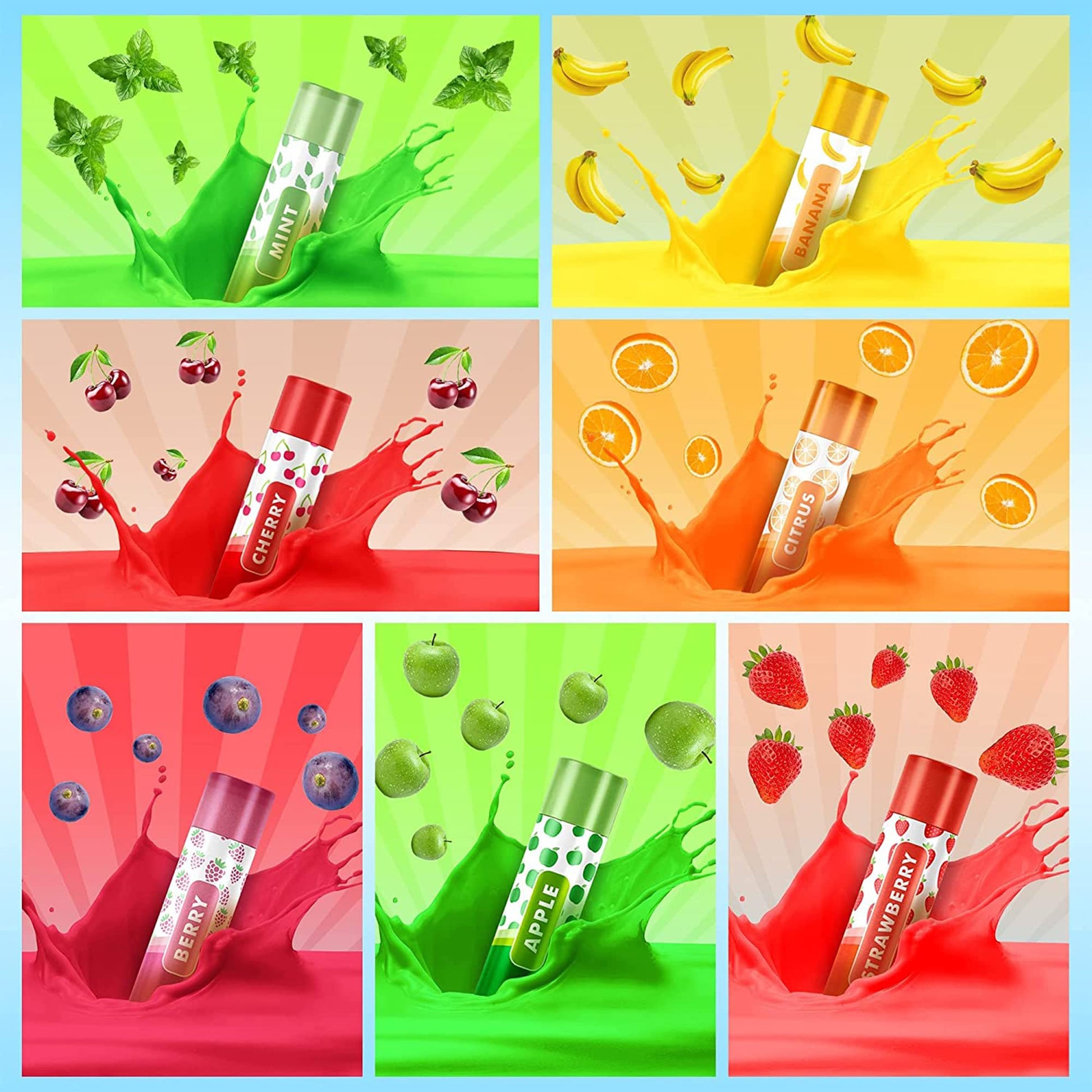 7-14 Fruit & Tinted Lip Balm Set Multi Pack Stick Moisturising Beeswax Vitamin E