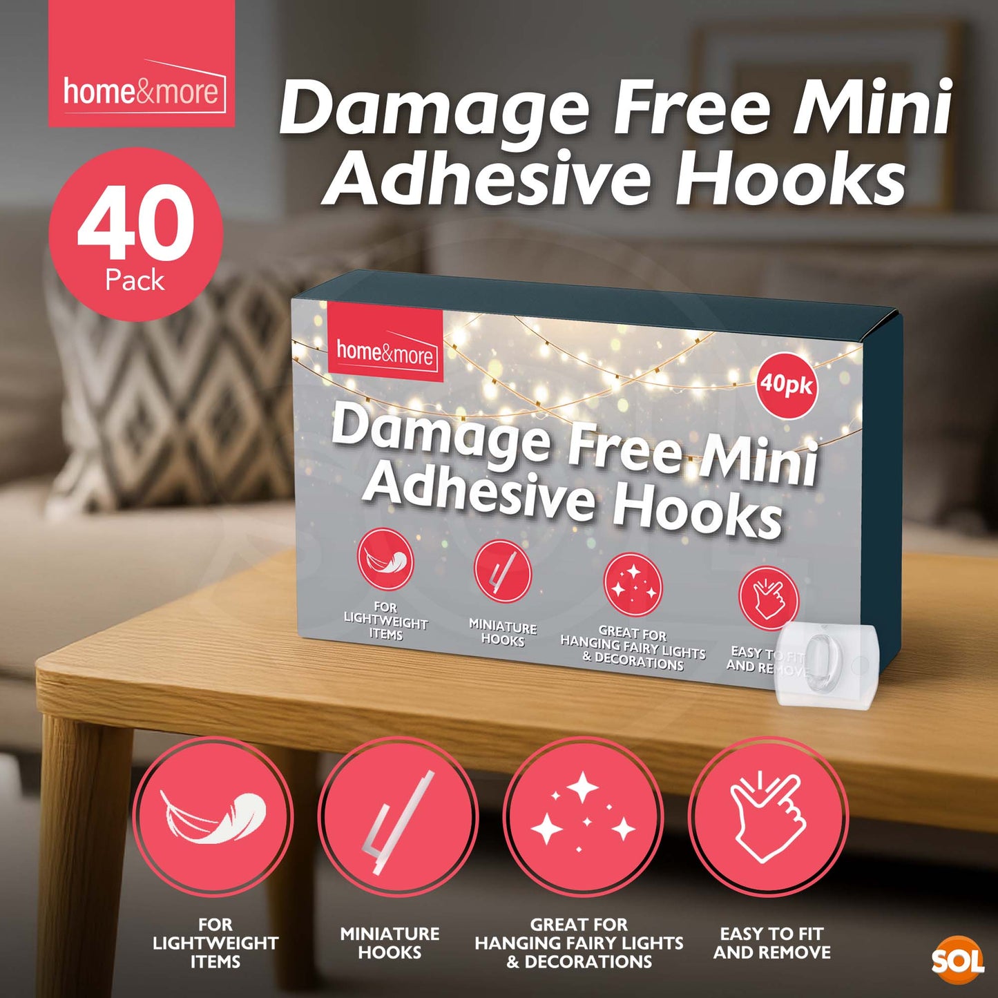 20-80 Damage Free Hanging Strips Clips Hooks Self Adhesive Stick On Wall Picture