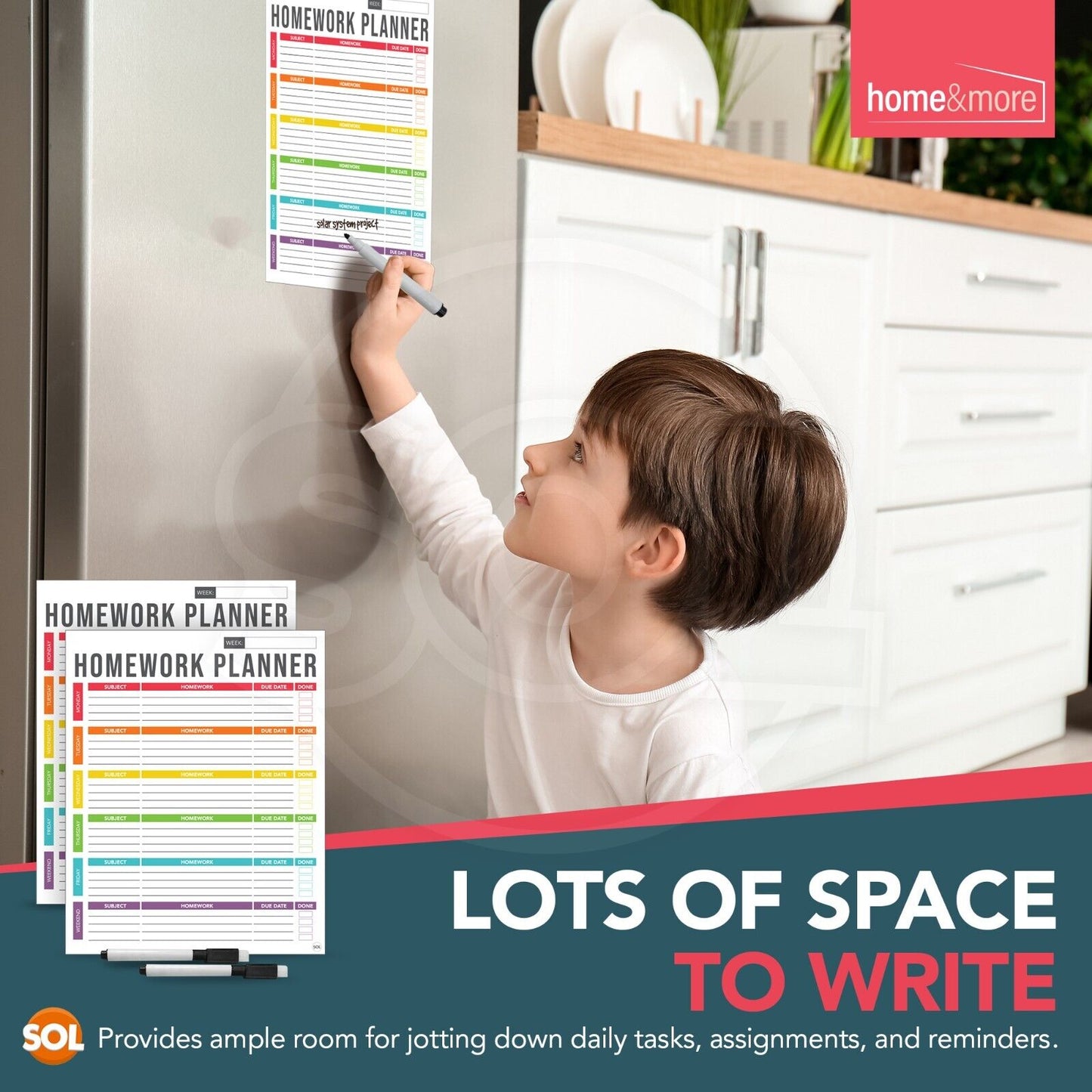 2pk Magnetic Homework Study Planner A4 Weekly Daily Revision Tracker + Wipe Pens