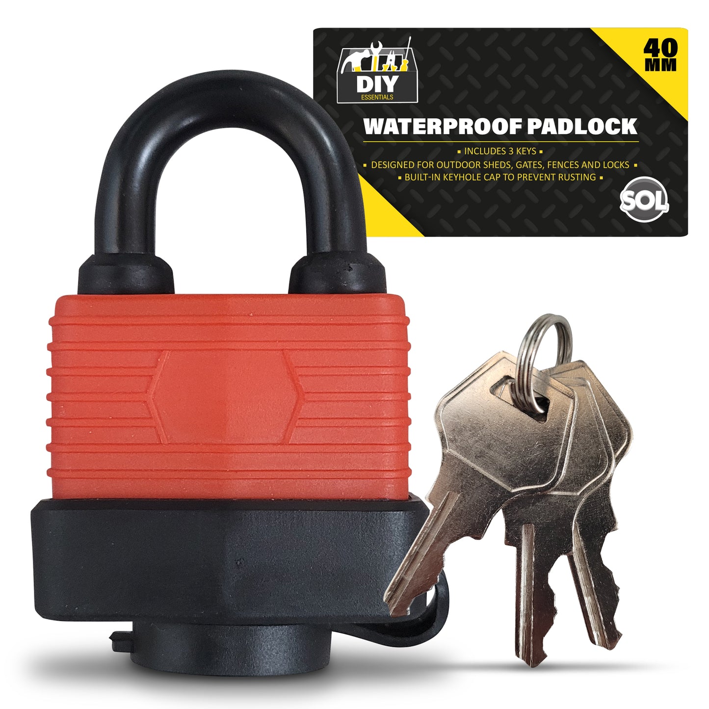 Heavy Duty Weatherproof Padlock 40mm Outdoor Security Iron Lock Shed Safety 3Key