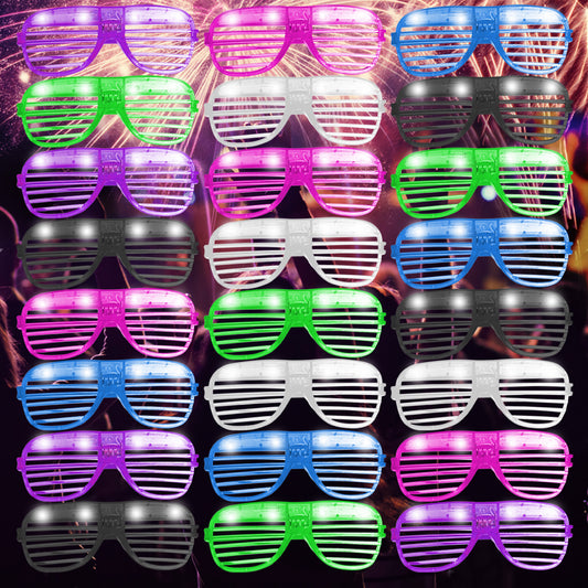 6-24 Flashing Party Glasses | LED Light Up Glow Neon Shutter Shades Disco Rave