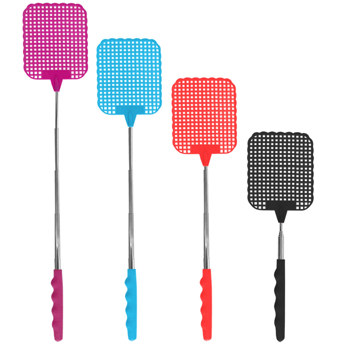 4pk Fly Swatter Telescopic Long Extendable 26-73cm Swat Bug Insect Mosquito Wasp