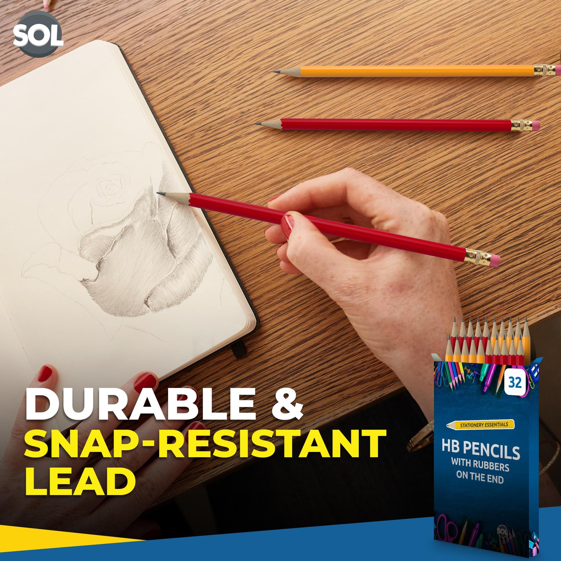 32-96 Strong HB Pencils with Eraser Rubber Tips Office School Drawing Art Craft