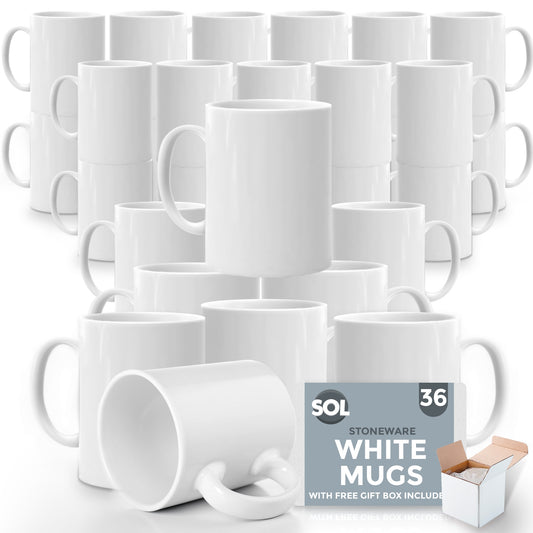 12-48pk Plain WHITE Mugs 11oz Large Coffee Tea Set of Blank Bulk Cups + Boxes