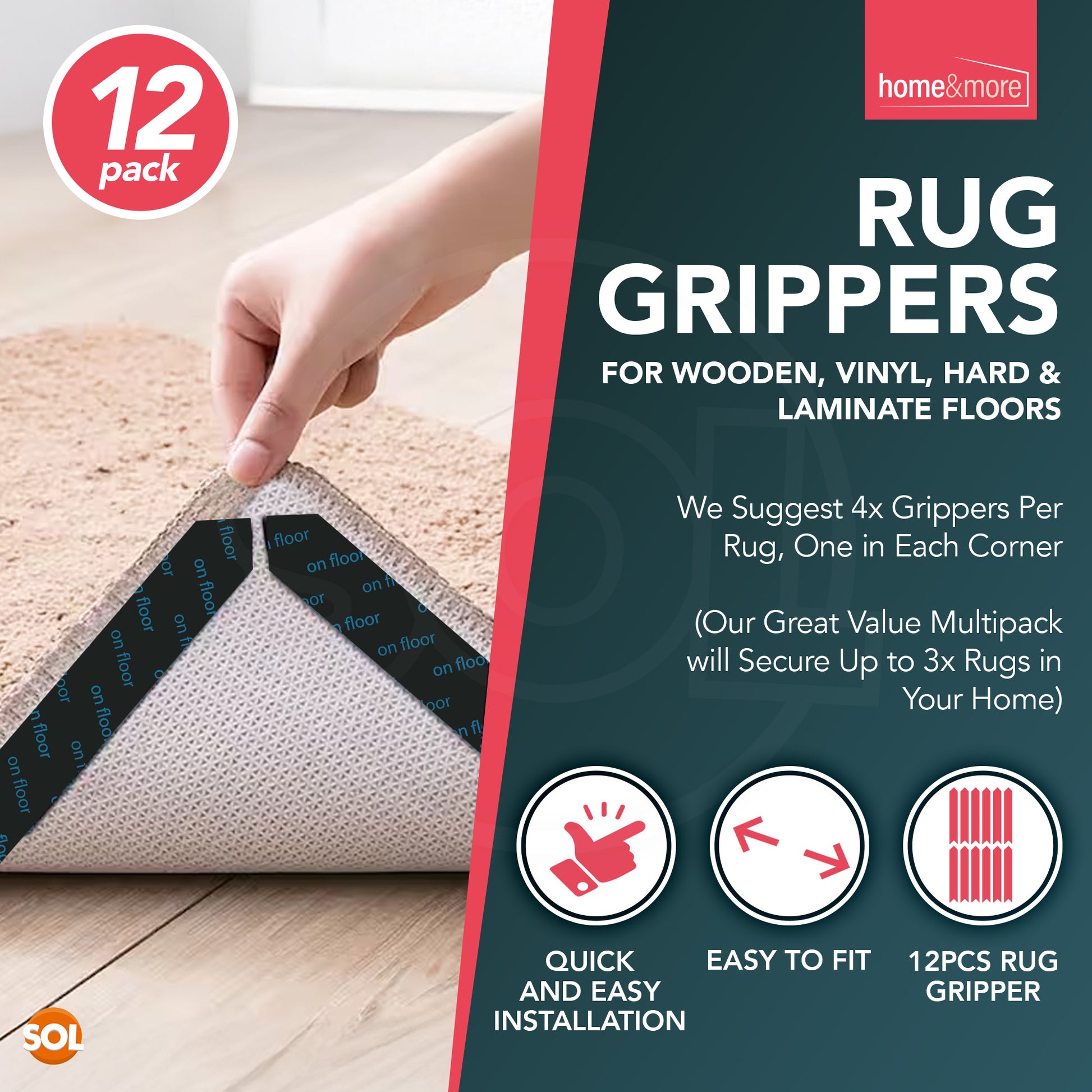 12-36 Rug Gripper Non Slip Grip Carpet Laminate Mat Stopper Floor Stickers Anti