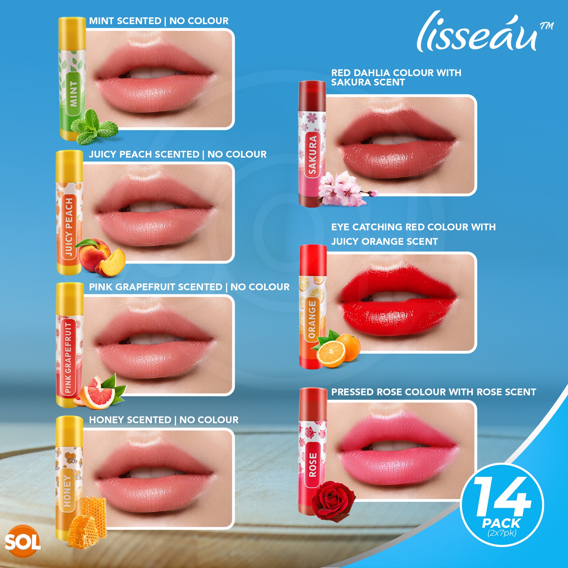 7-14 Fruit & Tinted Lip Balm Set Multi Pack Stick Moisturising Beeswax Vitamin E