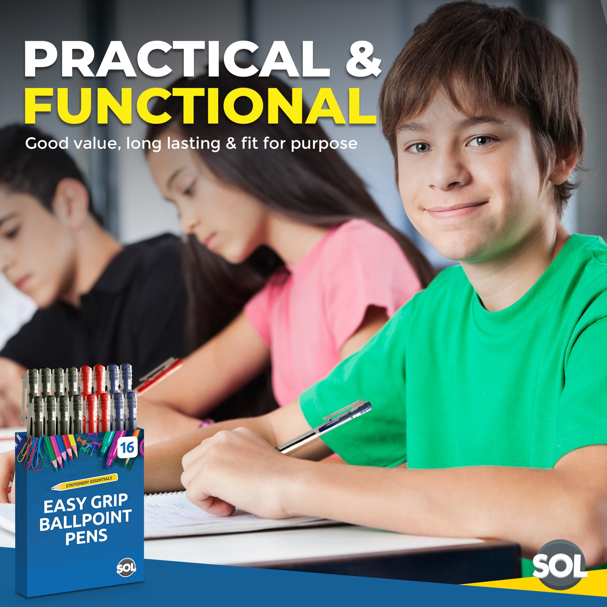 Retractable Ballpoint Pens Mixed Colours – 16 Pack