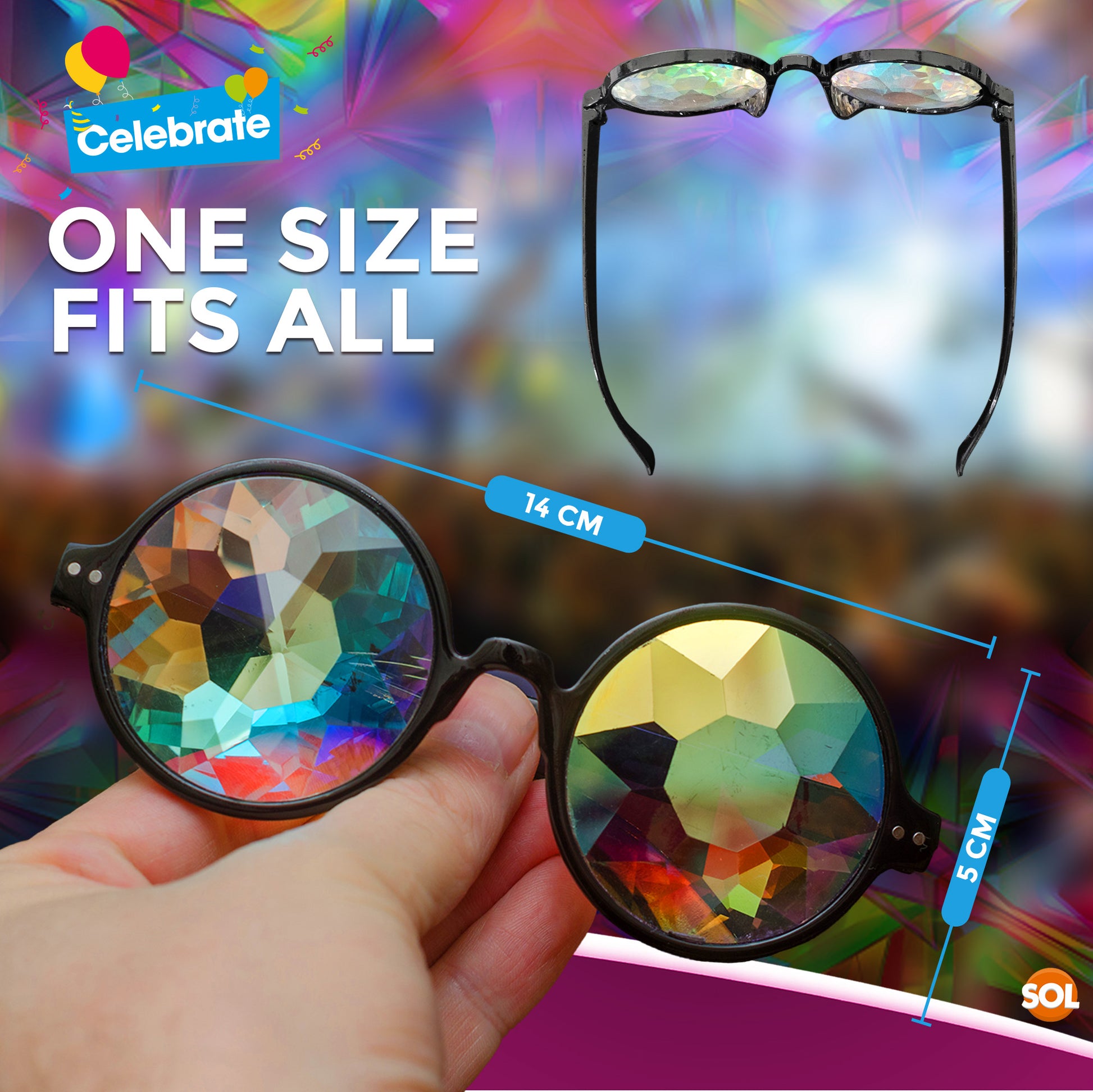 Kaleidoscope Glasses | Festival Rave Sunglasses Rainbow Lens | 2 Pack