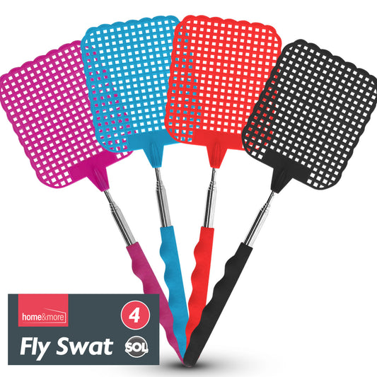 4pk Fly Swatter Telescopic Long Extendable 26-73cm Swat Bug Insect Mosquito Wasp