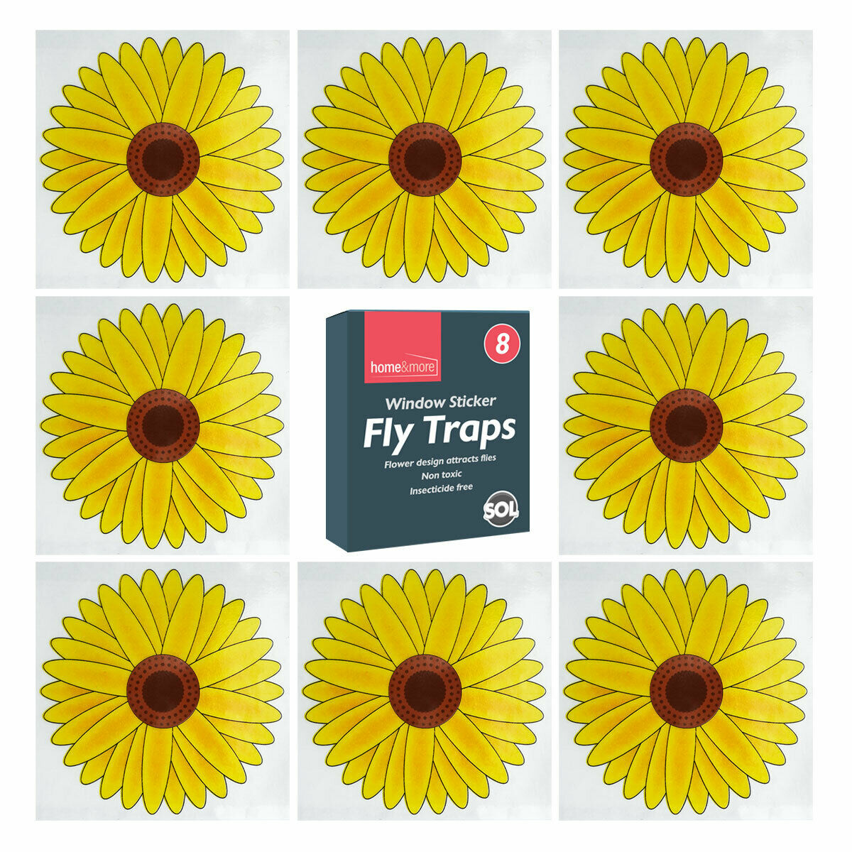 Window Sticker Fly Traps, Sunflower Design for Fruit Flies, Moth, Mosquitoes, Sticky Paper Indoor Catcher for Home Use