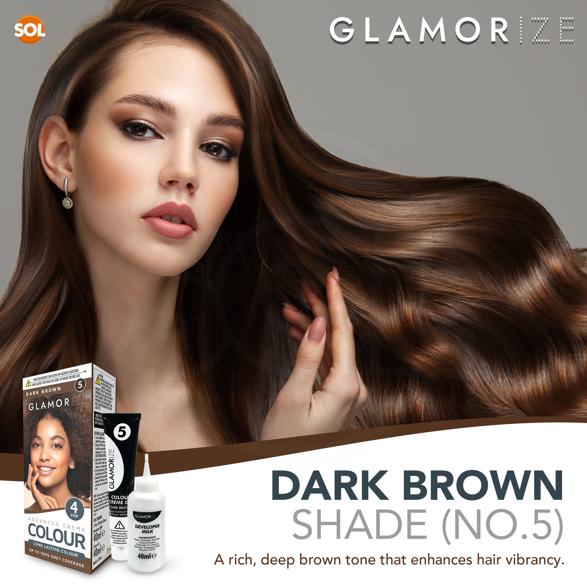 2pk Dark Brown Colour Permanent Hair Dye No.5 | Developer, Colour Gel & Gloves