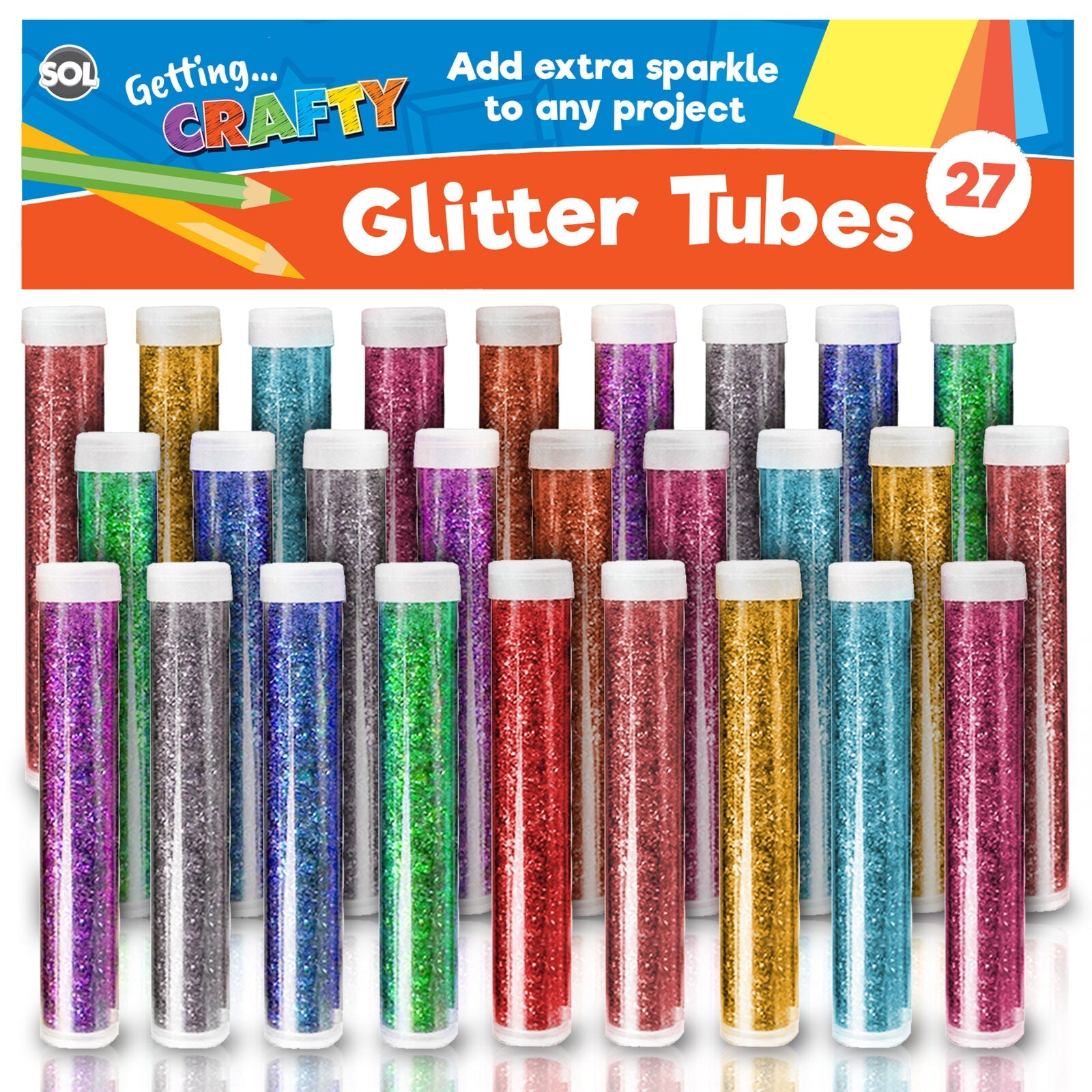 27 Glitter Tubes Assorted Colours Shaker Sparkle Pots Art Craft Kids Card Making