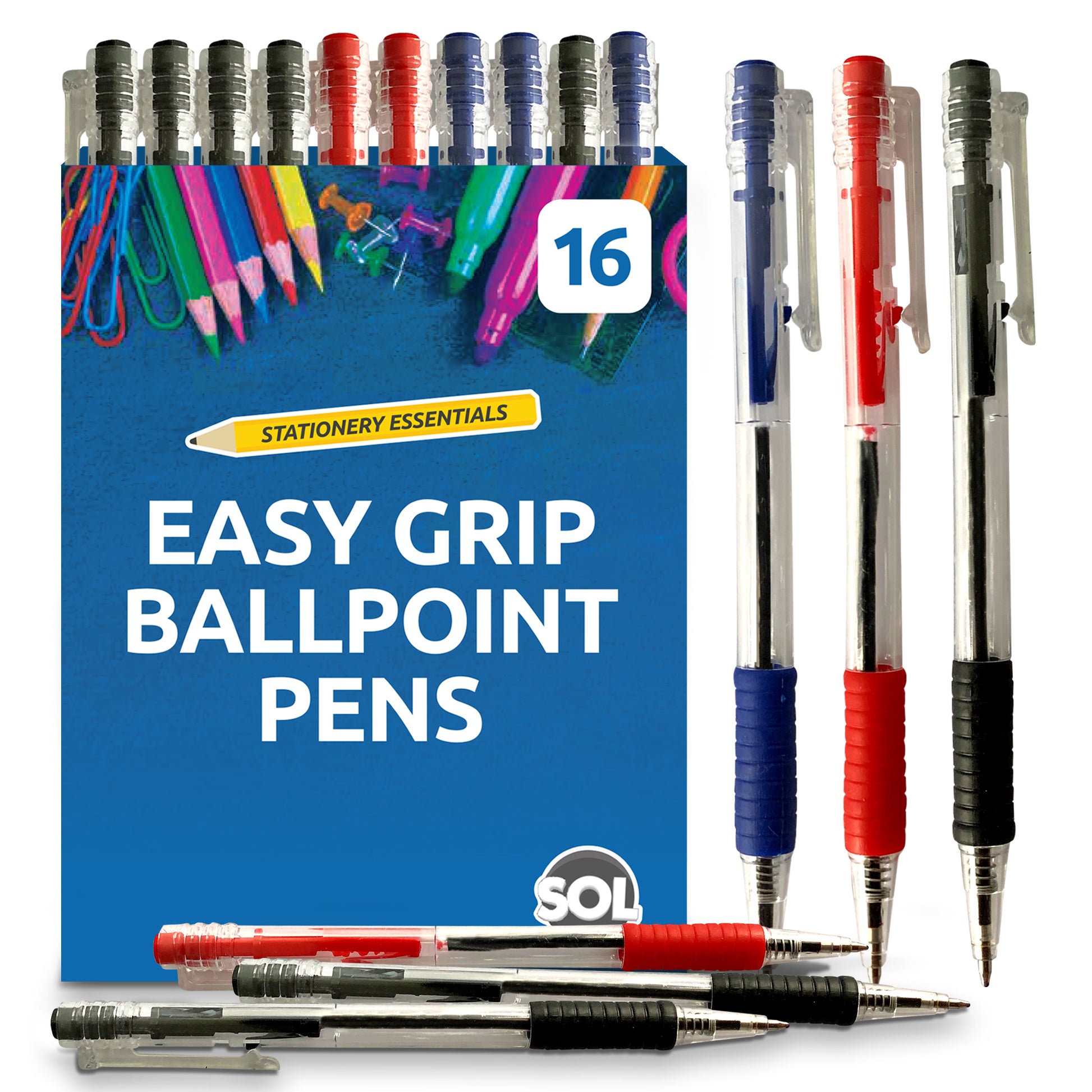 Retractable Ballpoint Pens Mixed Colours – 16 Pack